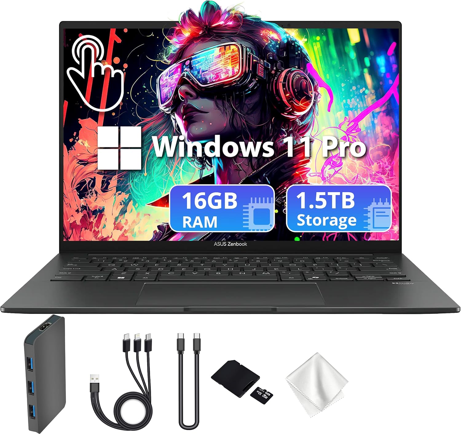 ASUS Zenbook 14" WUXGA OLED Touch Laptop, Intel Ultra 7 255H, 16GB LPDDR5, 1.5TB Storage (512GB SSD&1TB Docking Station), Intel Arc Graphics, Backlit Keyboard, FHD Webcam, Wi-Fi 7, Win 11 Pro, Gray