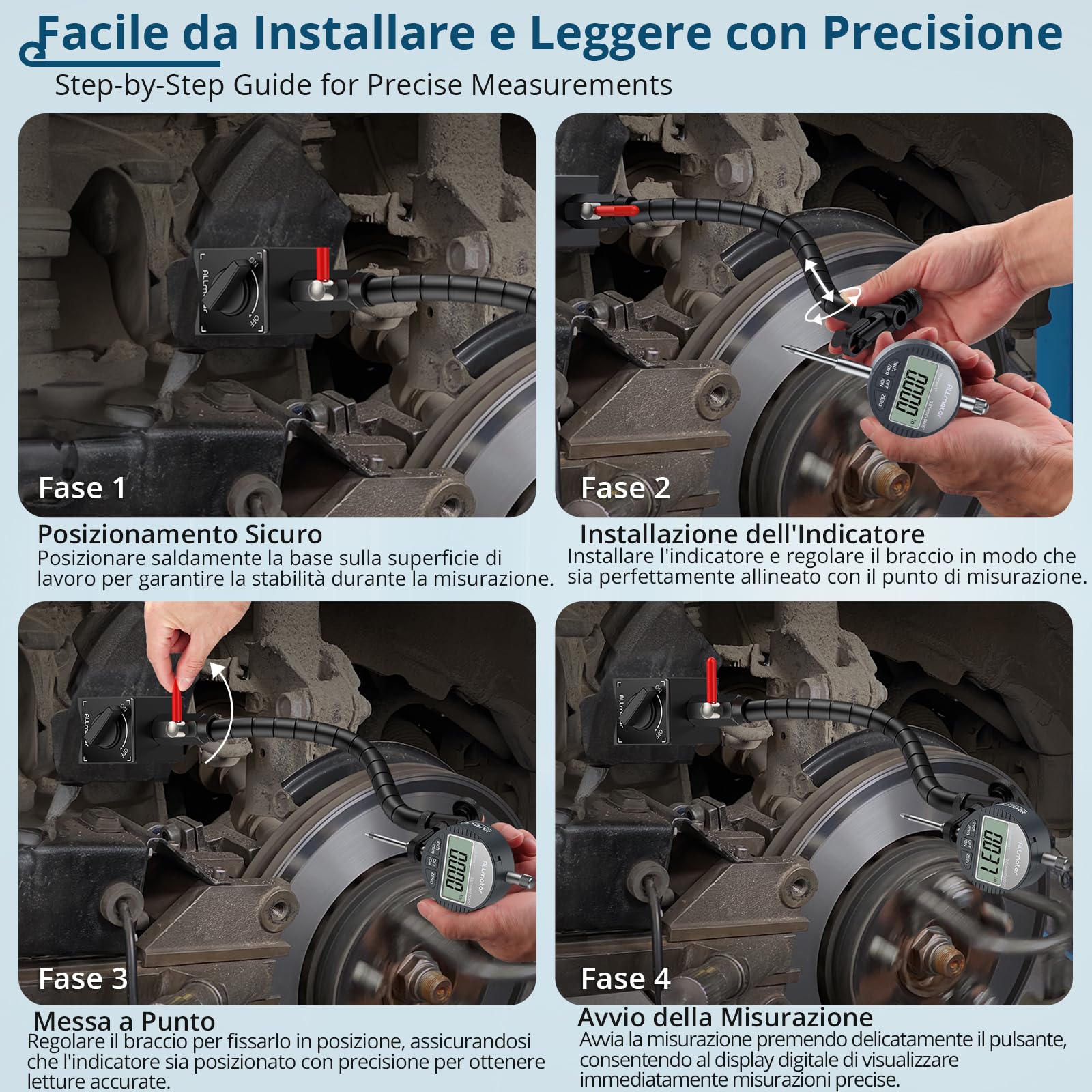 LCD Comparatore Centesimale 0-25.4mm con Base Magnetica Flessibile 80KG, Controllo ON/OFF, Indicatore Digitale di Precisione 0.01mm/0.0005" con Braccio Regolabile e Valigetta