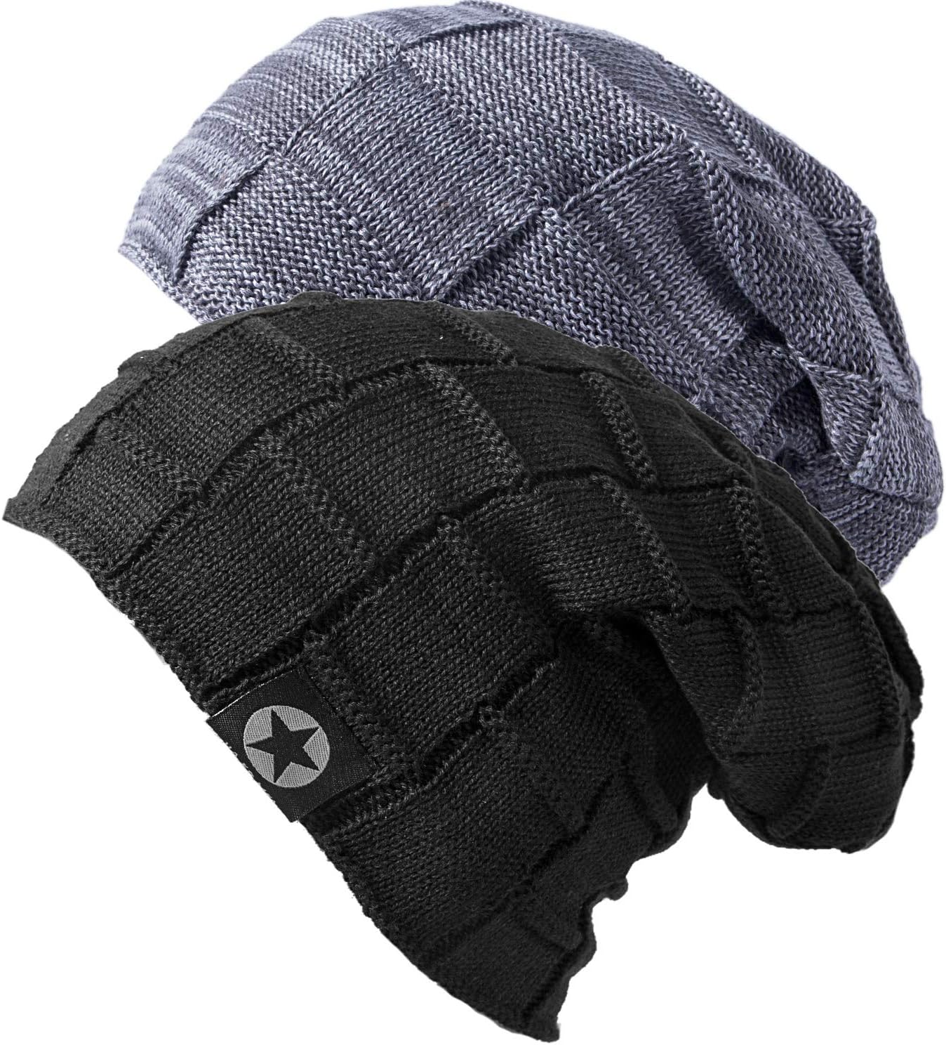 2 Pack Slouch Beanie Warm Mens Hats Soft Rasta Mens Beanies Hats Slouchy Caps Winter Hats for Men