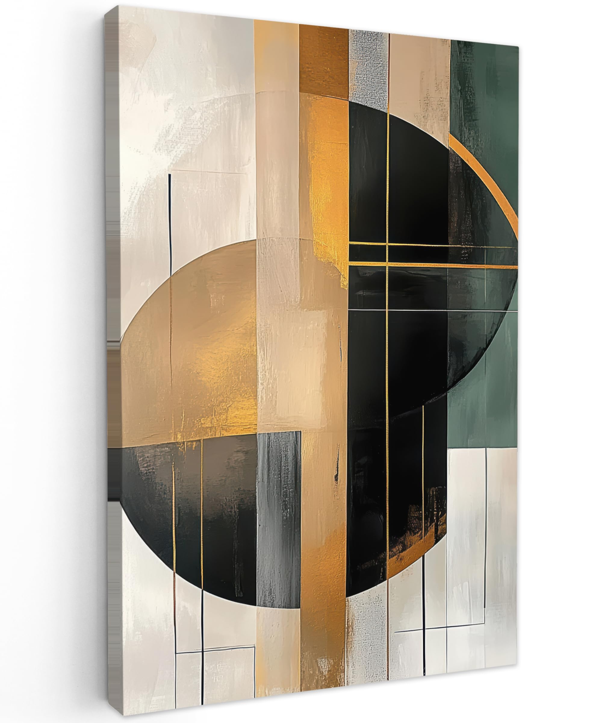 MuchoWow© Canvas Wall Art 31"x47" / 80x120 cm Decor Prints for Living Room Decorative Canvases Hall Artwork Abstract - Gold - Bronze - Green - Shapes - Modern — image 1