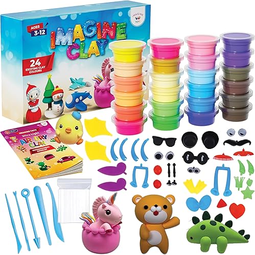 Imagine Toys Kit de arcilla seca al aire de gran valor, 24 colores vibrantes de arcilla seca al aire, más de 30 accesorios divertidos, 5