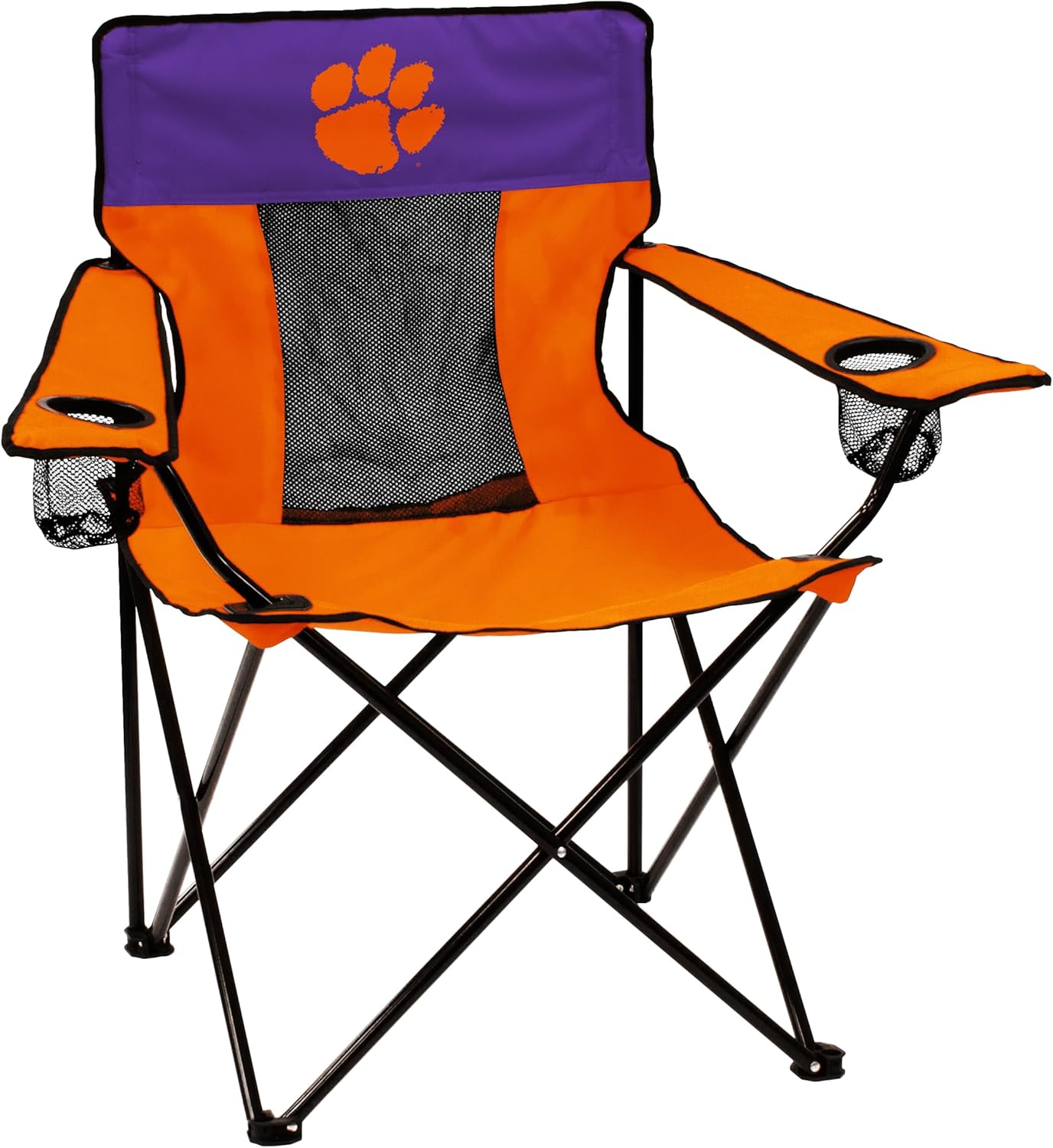 Logo Brands NCAA Clemson Tigers Elite Portable Chair - Premium Outdoor Chair with Cup Holder, Powder-Coated Steel Frame, Lightweight and Portable for Tailgating,and Sporting Events