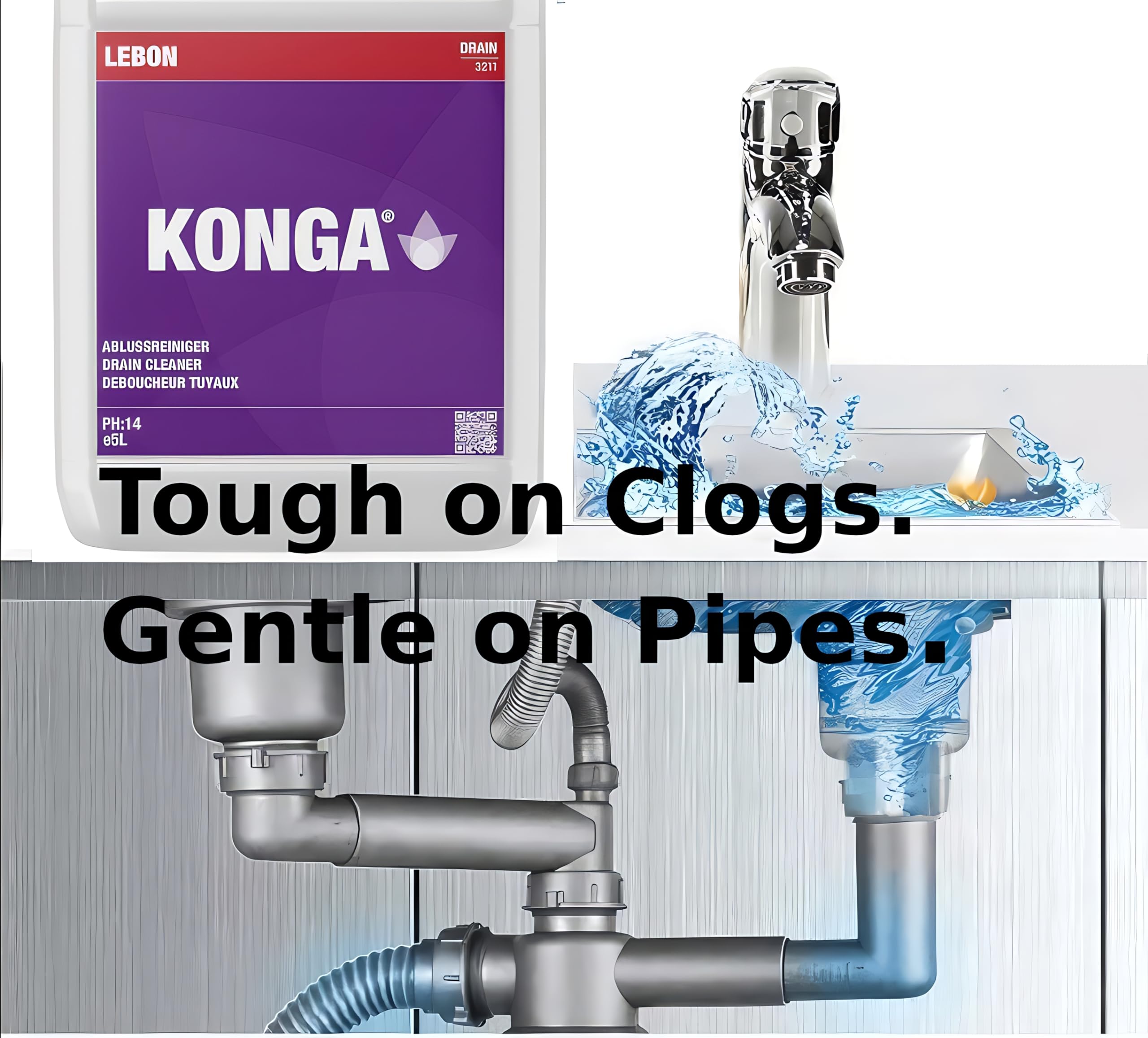 Konga Decapant Forte - Detergente professionale per tubi altamente alcalino, scioglie grassi, capelli e blocchi organici, per grandi cucine, scarichi industriali e applicazioni esigenti (5 l)