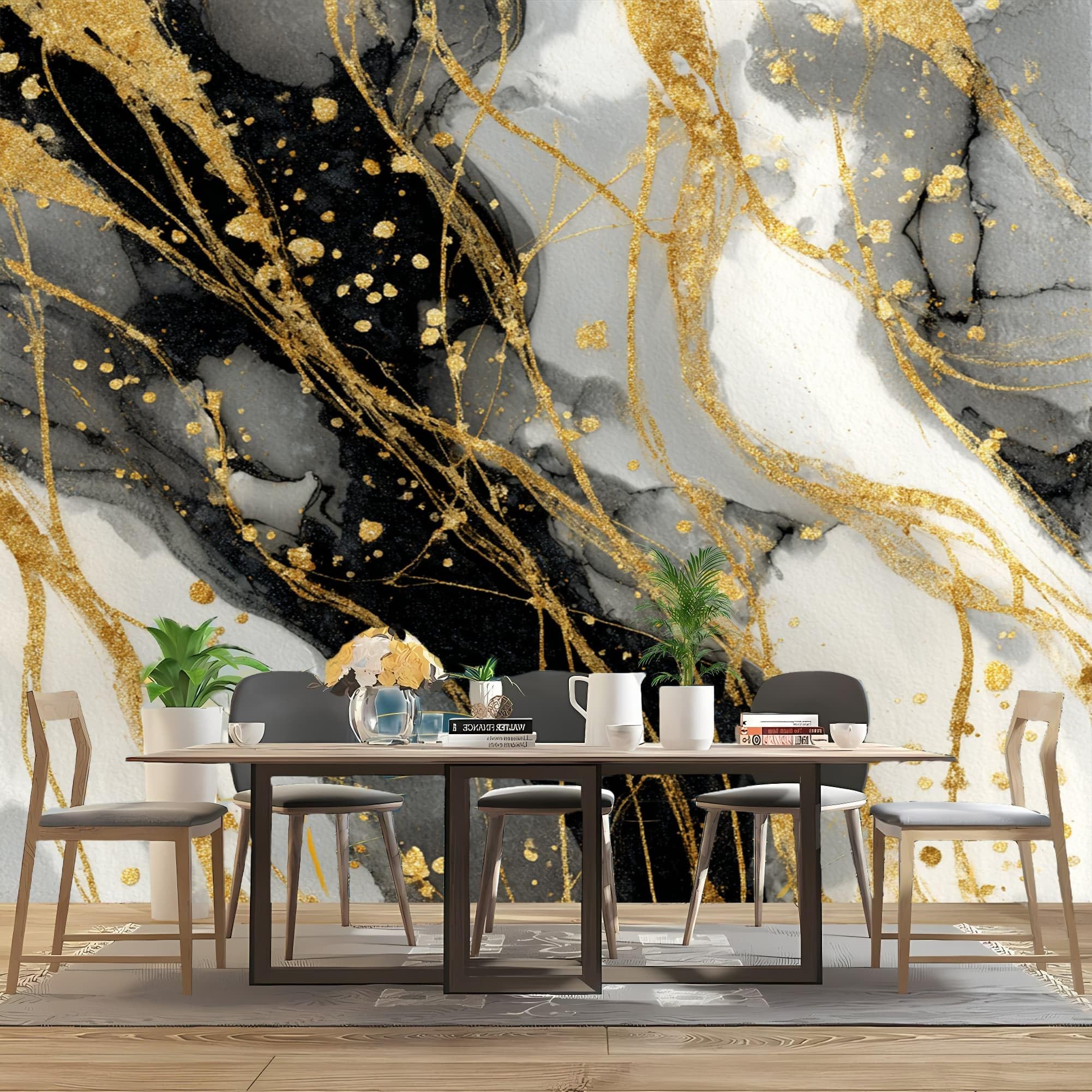 Art Fototapeta do sypialni, 300 x 210 cm, wzór marmuru w płynie, bezzapachowa, odporna na rozerwanie, fotorealistyczna tapeta ścienna, szara, zdejmowana tapeta z włókniny, tapeta ścienna do dekoracji