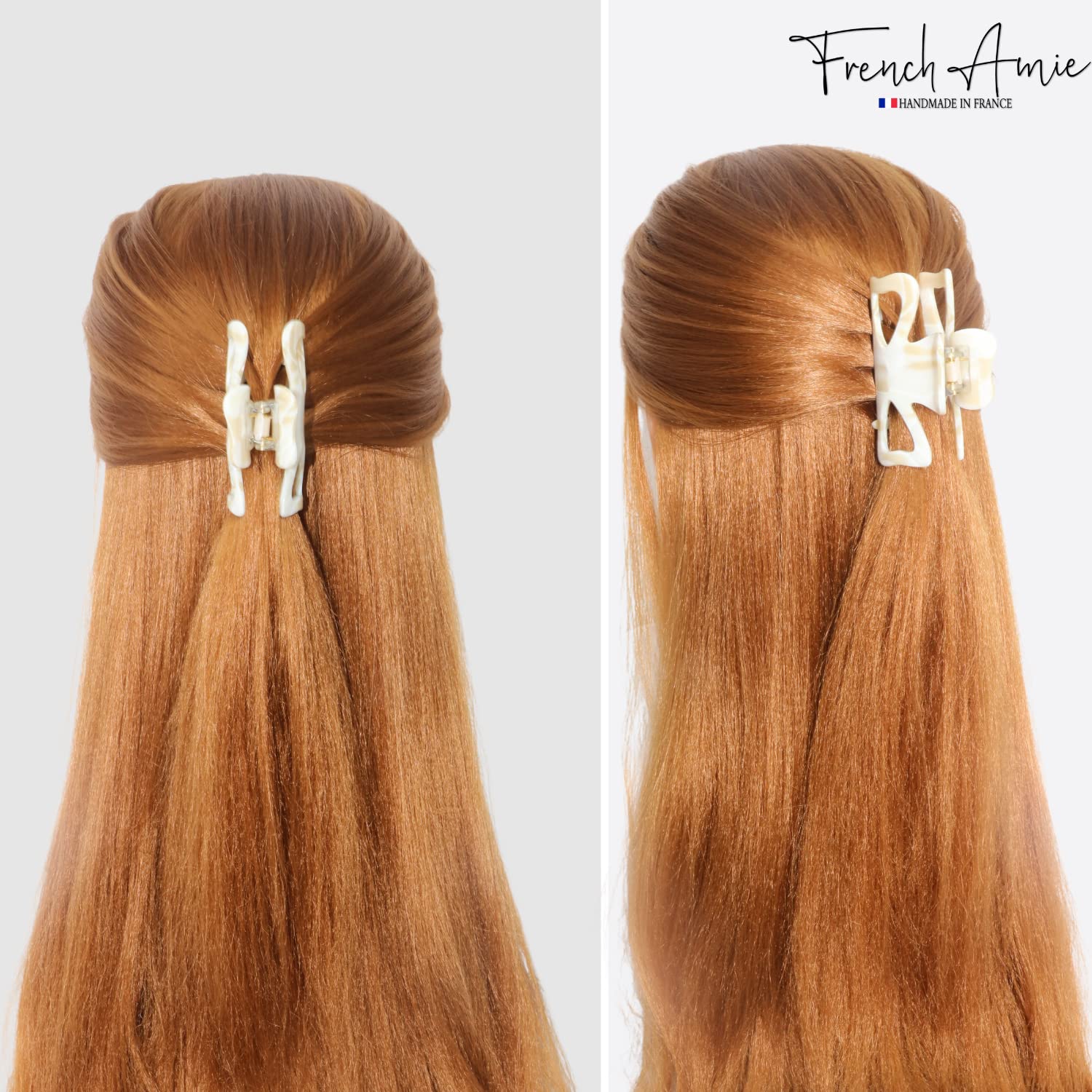 French Amie Classic Butterfly Cream Ivory 3" Handmade Cellulose Acetate Flexible Jaw No Slip Grip Covered Spring Hair Claw Clip Clamp Clutcher for Women and Girls, Made in France (Cream Ivory)