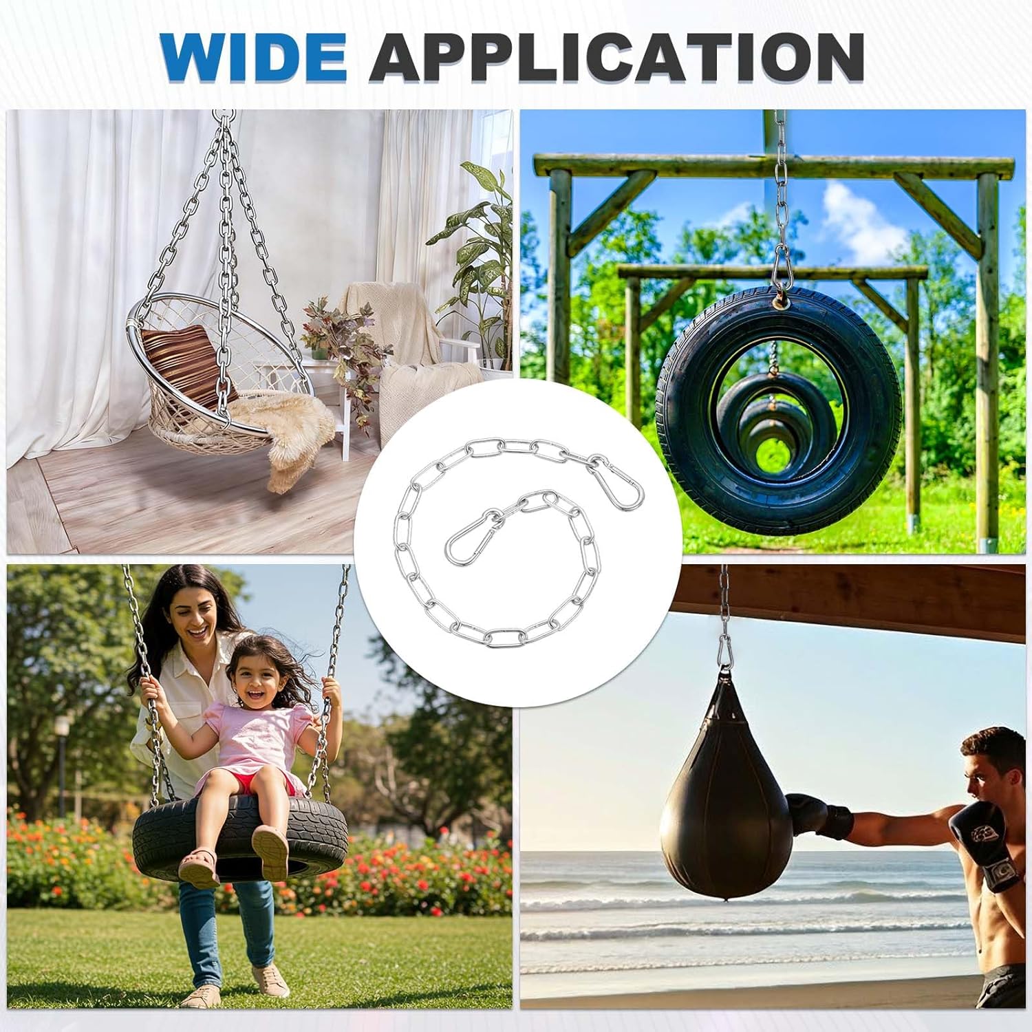 PATIKIL Gate Chain Lock, (11.9Inch, Silver) (1Pcs)304 Stainless Steel Hanging Chain Lock for Stall Barn/Cabinet/Fence/Hammock/Pet Cage