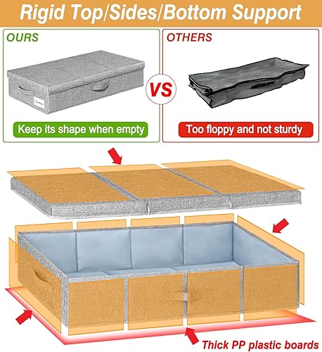 Miniatura 3 de punemi Almacenamiento debajo de la cama para ropa, juego de 3 mantas apilables grandes con 3 asas, organización y almacenamiento de lados largos y