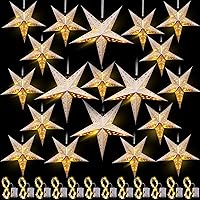 Vista 8 de Hortsun Juego de 20 faroles de papel de Navidad con forma de estrella, 2 tamaños, 17.7 y 11.8 pulgadas, adornos colgantes de Navidad, pantalla 3D