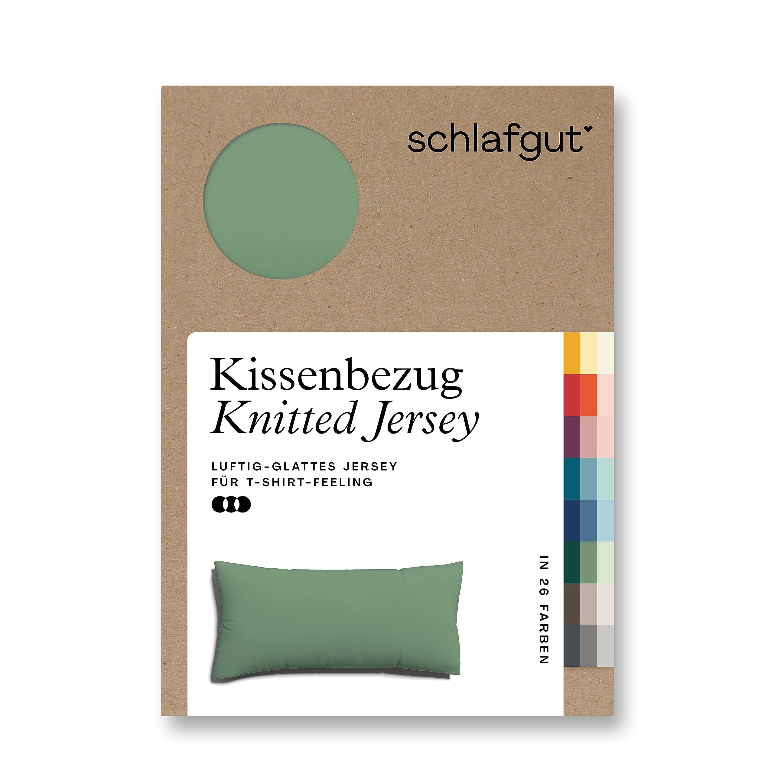 schlafgut Knitted Jersey Kissenbezug 40 x 80 cm Green Mid Uni weicher Premium Kopfkissenbezug einzeln, faltenfrei mit Elasthan