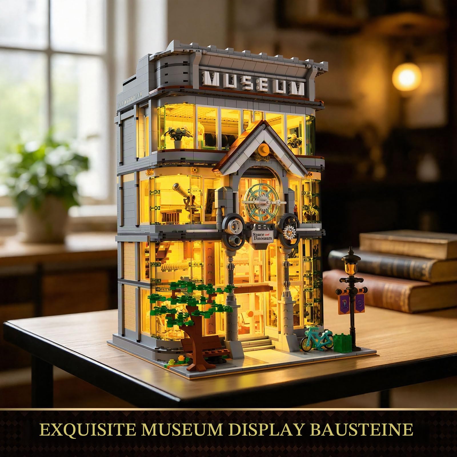 JMBricklayer Wissenschaftsmuseum Bausteine Erwachsene, Mint-Architektur Modul Klemmbausteine mit Licht, 5-schichtiges Kreatives Ausstellungs Sammelmodell, Lehrreiches Unterhaltsames Geschenk 21104