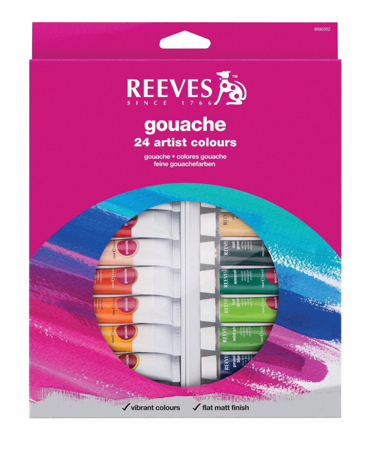 Reeves Gouache Artist Paints - 12ml Tubes - Set of 24 - Assorted Colors by Reeves