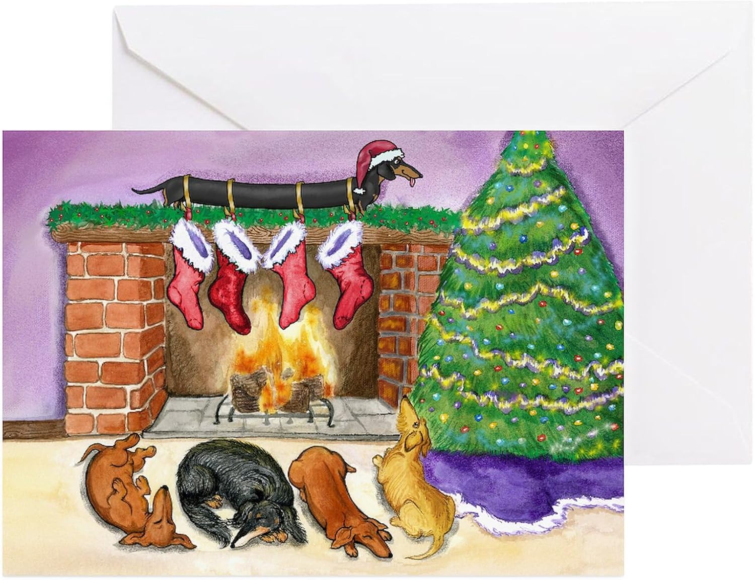 CafePress Dachshund Stockings Christmas Cards (10) Folded Greeting Cards (10-pack) Glossy