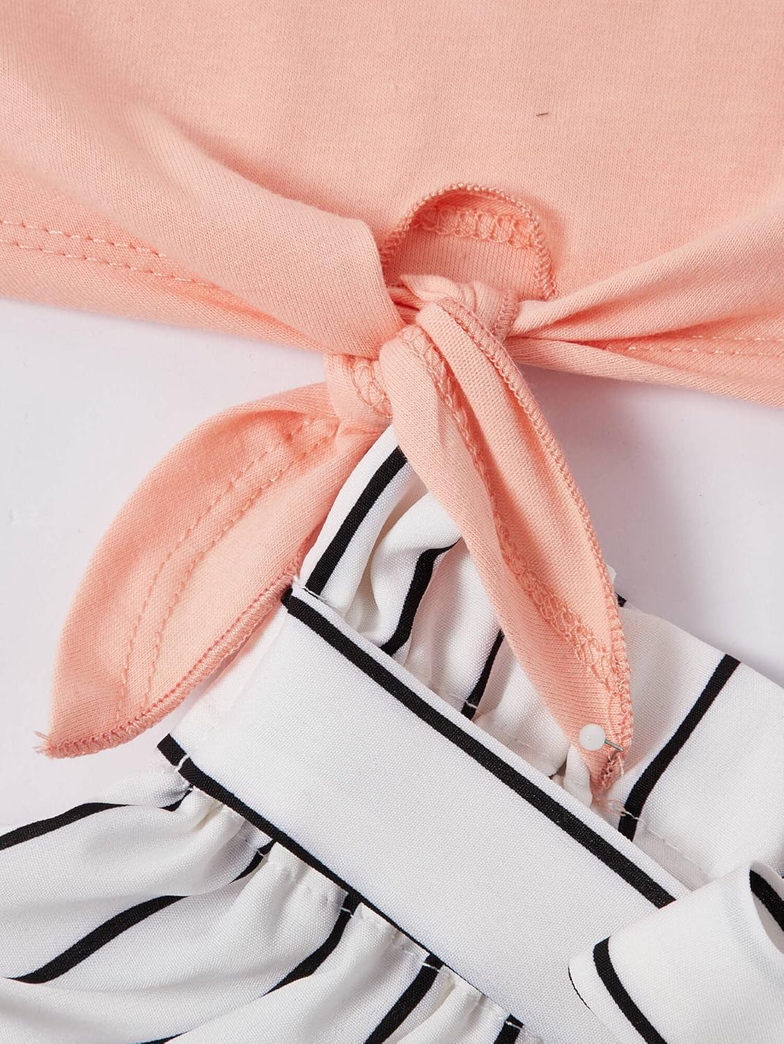 OYOANGLE Girl's 2 Piece Outfits Summer Tie Knot Tank Top and Paperbag Waist Striped Shorts Set - Image 3