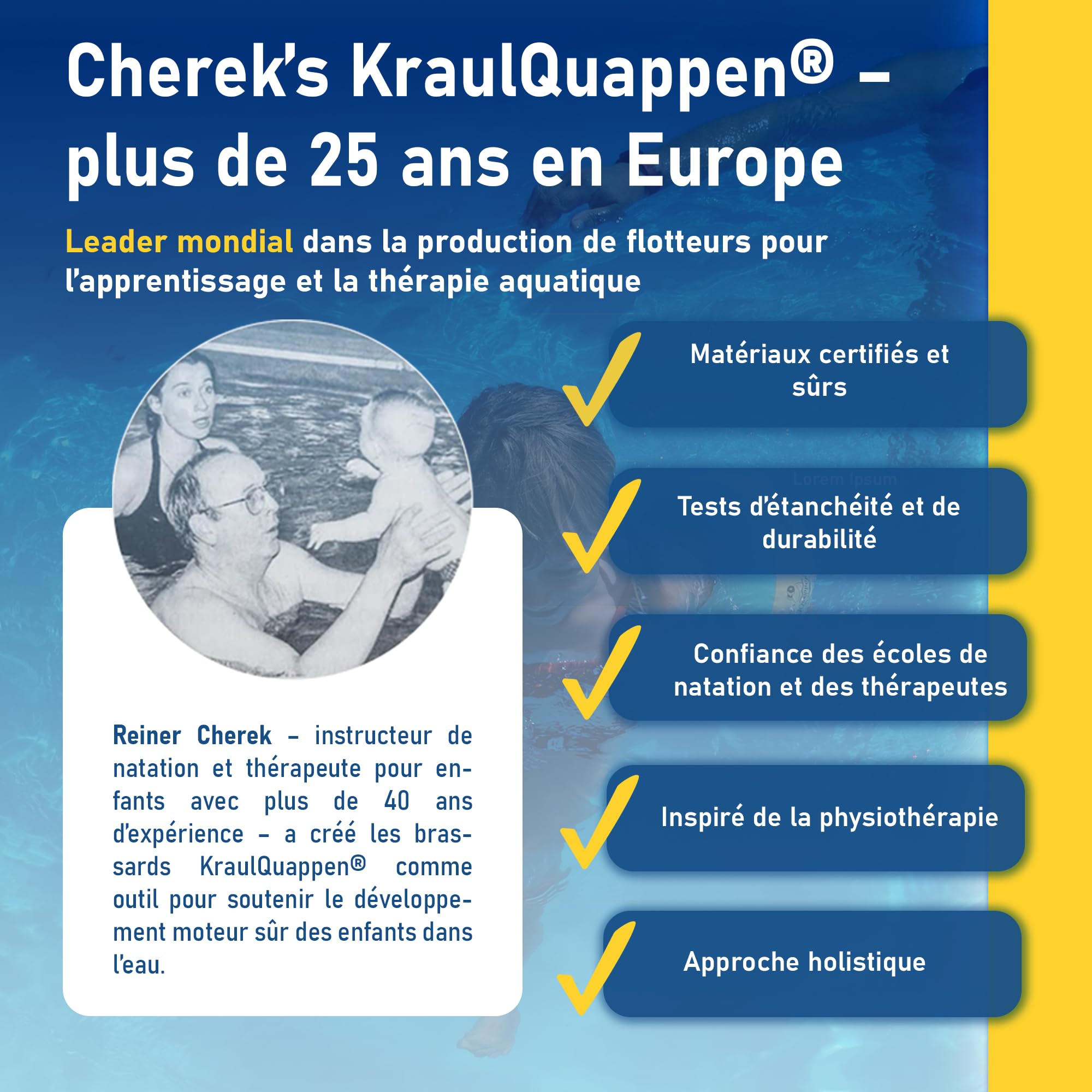 Cherek’s KraulQuappen Brassards de Natation pour Adultes - Aide à la nage compacte Jusqu’à 90 kg - Brassard avec Noyau en Mousse - Grande Ouverture pour Le Bras