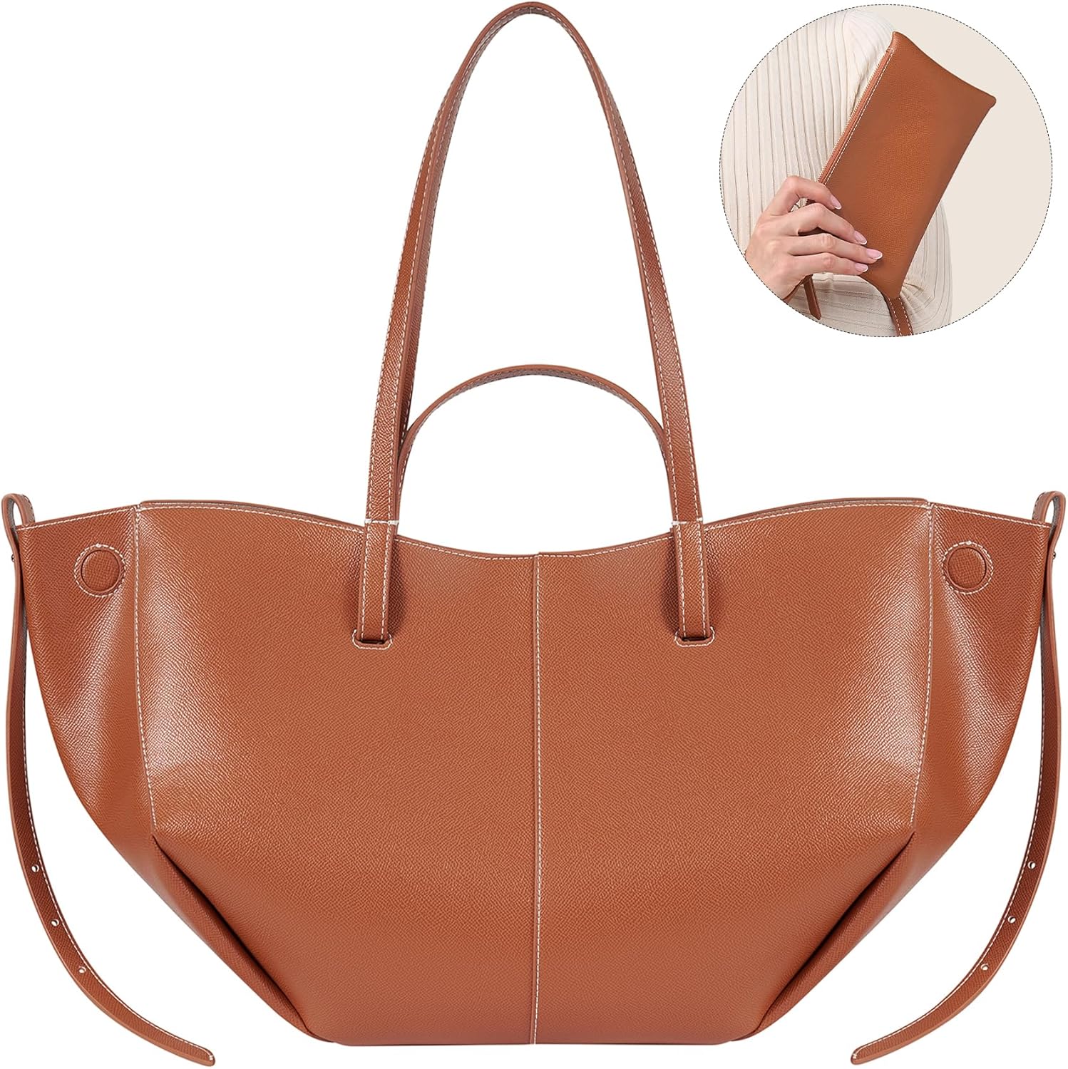 CHUNLI Trendy Satchel Bags for Women Luxury PU Leather Purses Work Tote with Top Handle Large Capacity Shoulder Bag - Image 3