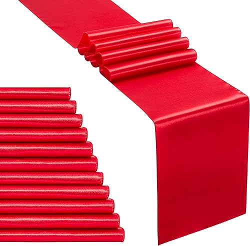Counfeisly - 12 caminos de mesa de satén rojo de 12 x 108 pulgadas, elegante y suave decoración de mesa de tela sedosa para bodas, banquetes,
