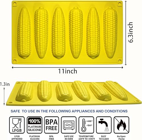 Miniatura 2 de Sidosir 2 moldes de silicona para hornear, moldes de silicona para mazorca de maíz de 6 cavidades para pan, molde antiadherente para pasteles