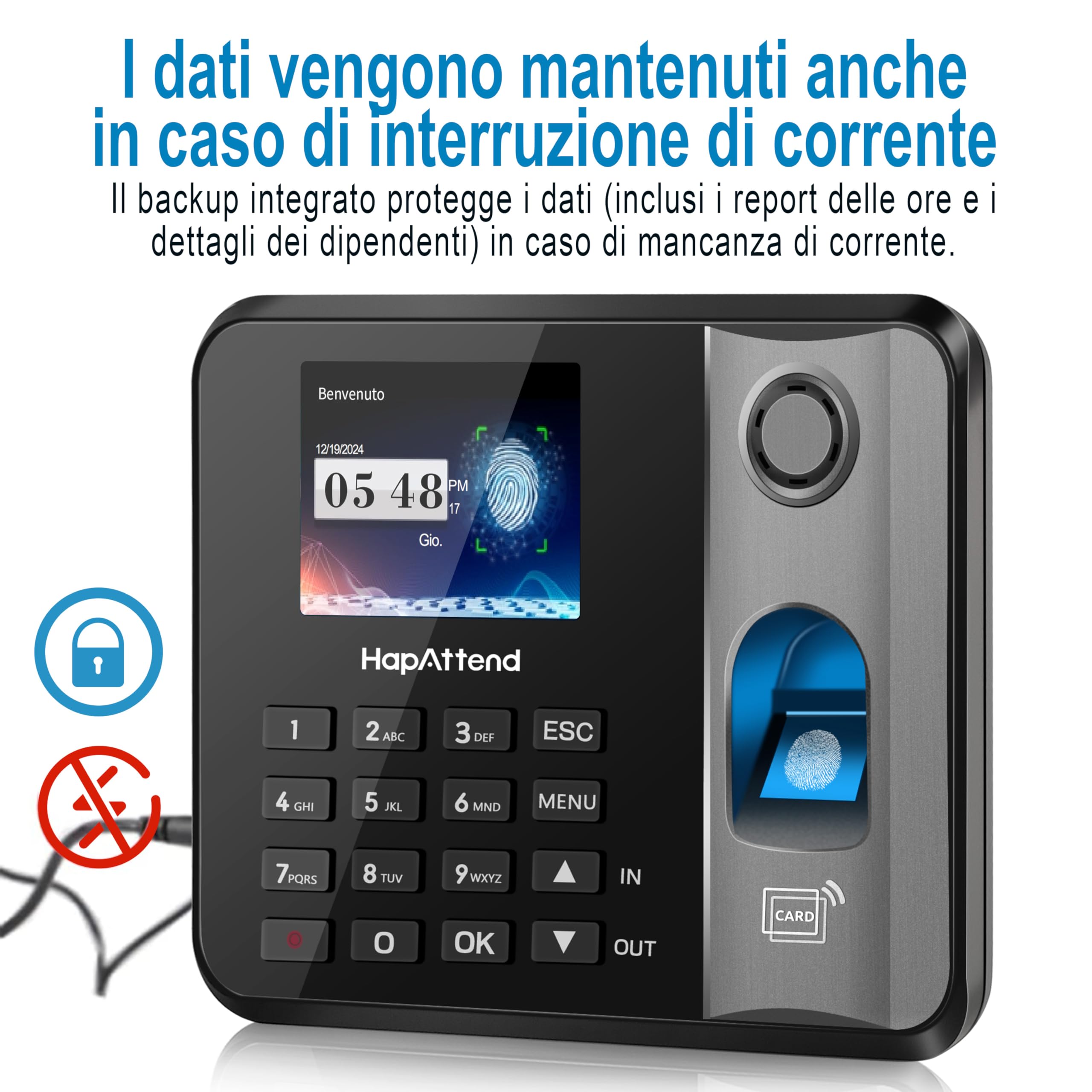 Pointeuse horaire Personnel, Francais biométrique badgeuse pointeuse avec 15 Badge RFID Carte, pointeuse pour Les employés des Petites Entreprises jusquà 1000 utilisateurs sans WiFi 0 Frais Mensuels S