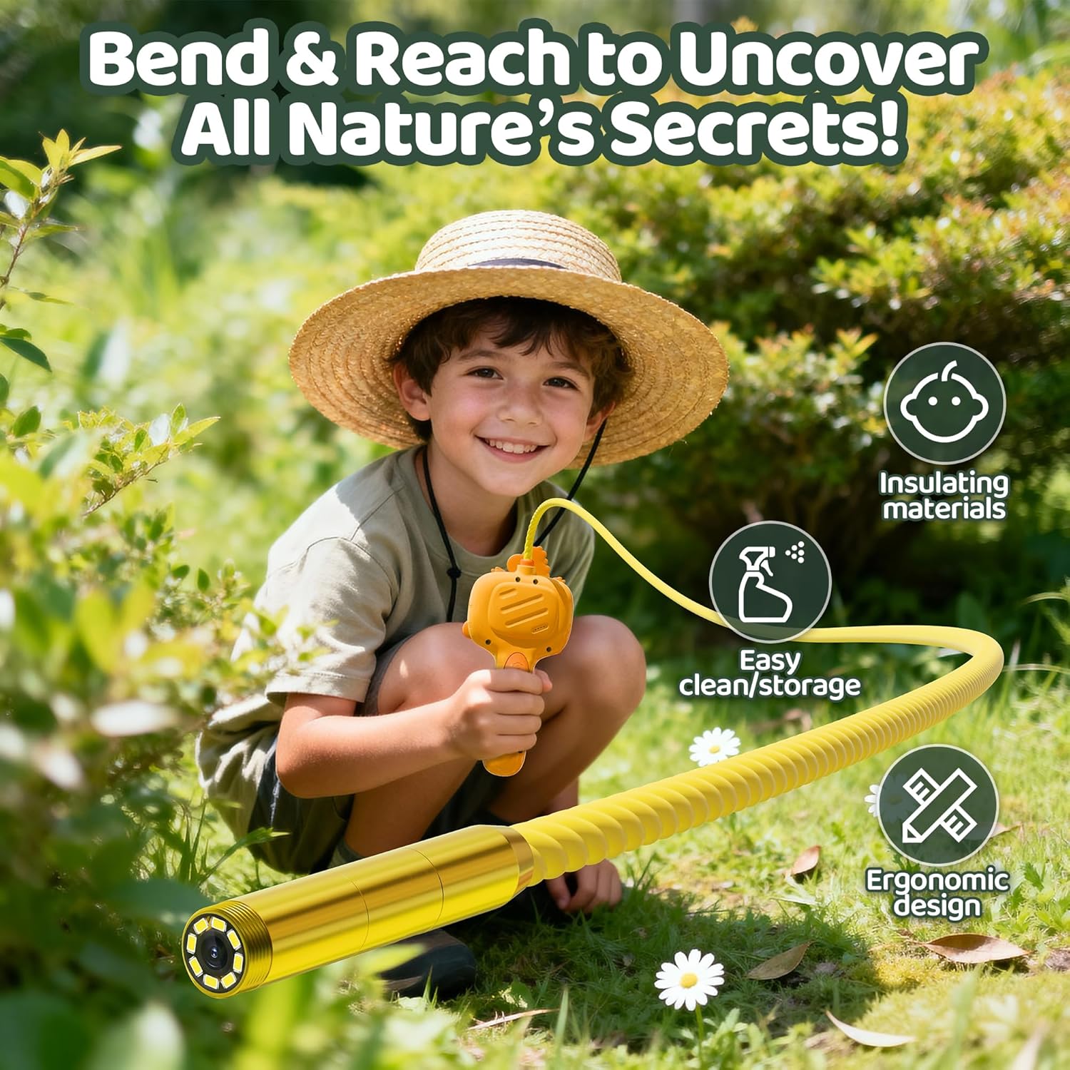 Dinosaur Borescope Snake Camera Toy: Kids Outdoor Toy Kits, Camping Exploration Portable Toy with Lights & 2.4" Screen, Educational STEM Birthday Gift for Boys & Girls 4 5 6 7 8 9 10-Year-Old