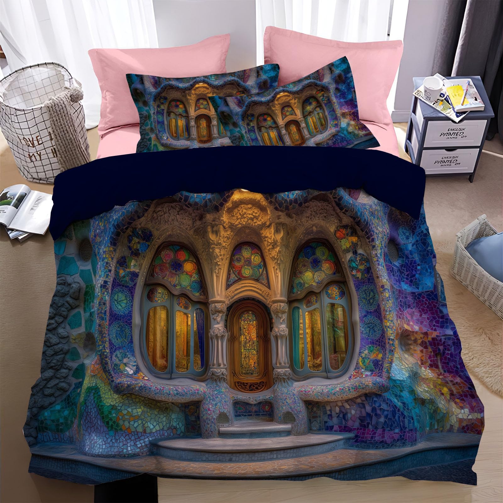Housse de couette 3D respirante et facile à entretenir motif Barcelone 240x260cm
