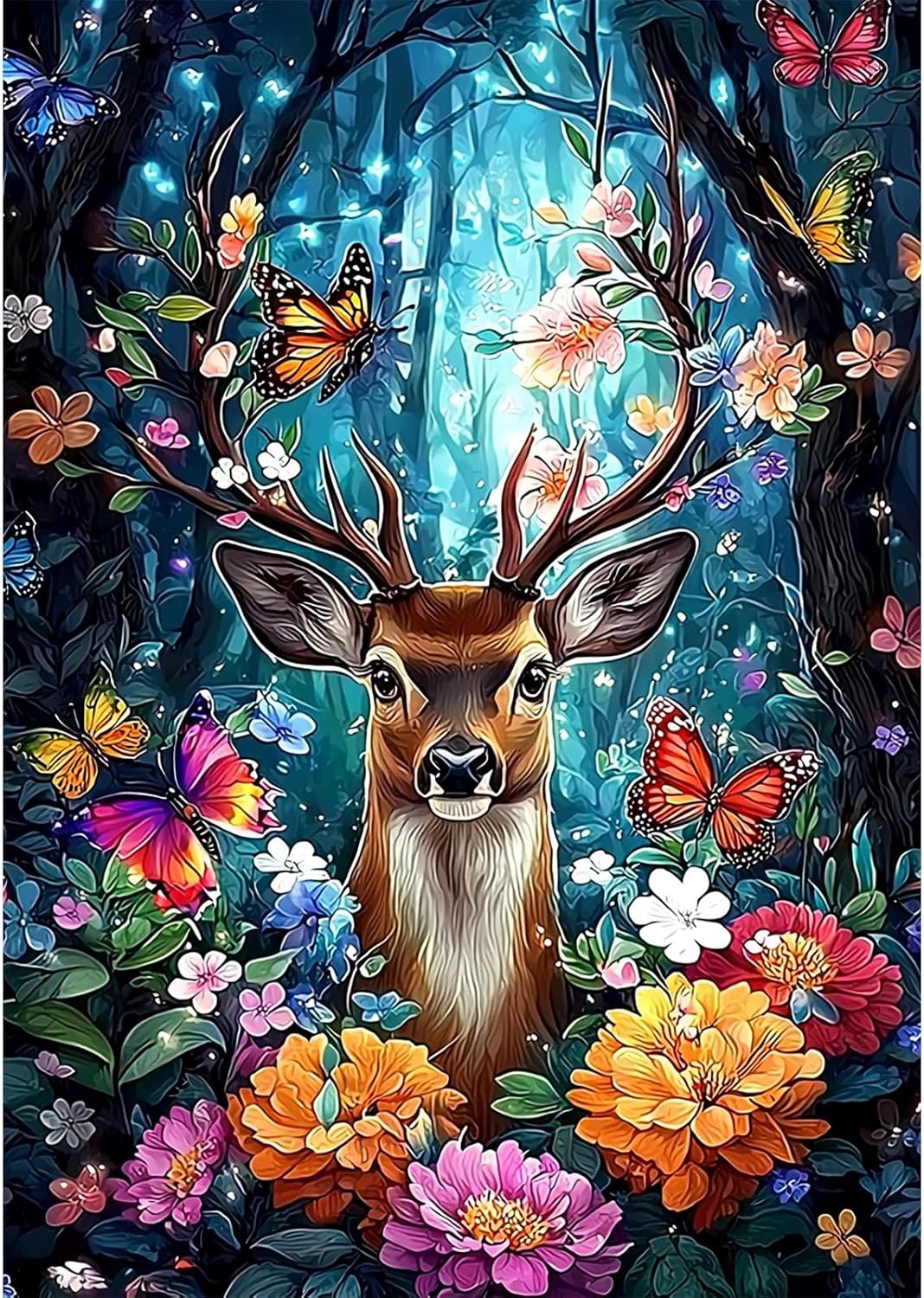 Amazon.com: SENQAO Deer Diamond Art Kits for Adults, DIY 5D Flower ...