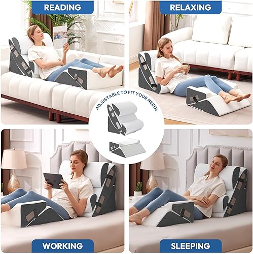 Miniatura 6 de Juego de 6 almohadas de cuña para después de la cirugía, almohada de cuña de cama después de la cirugía, almohadas de cuña para aliviar el dolor de