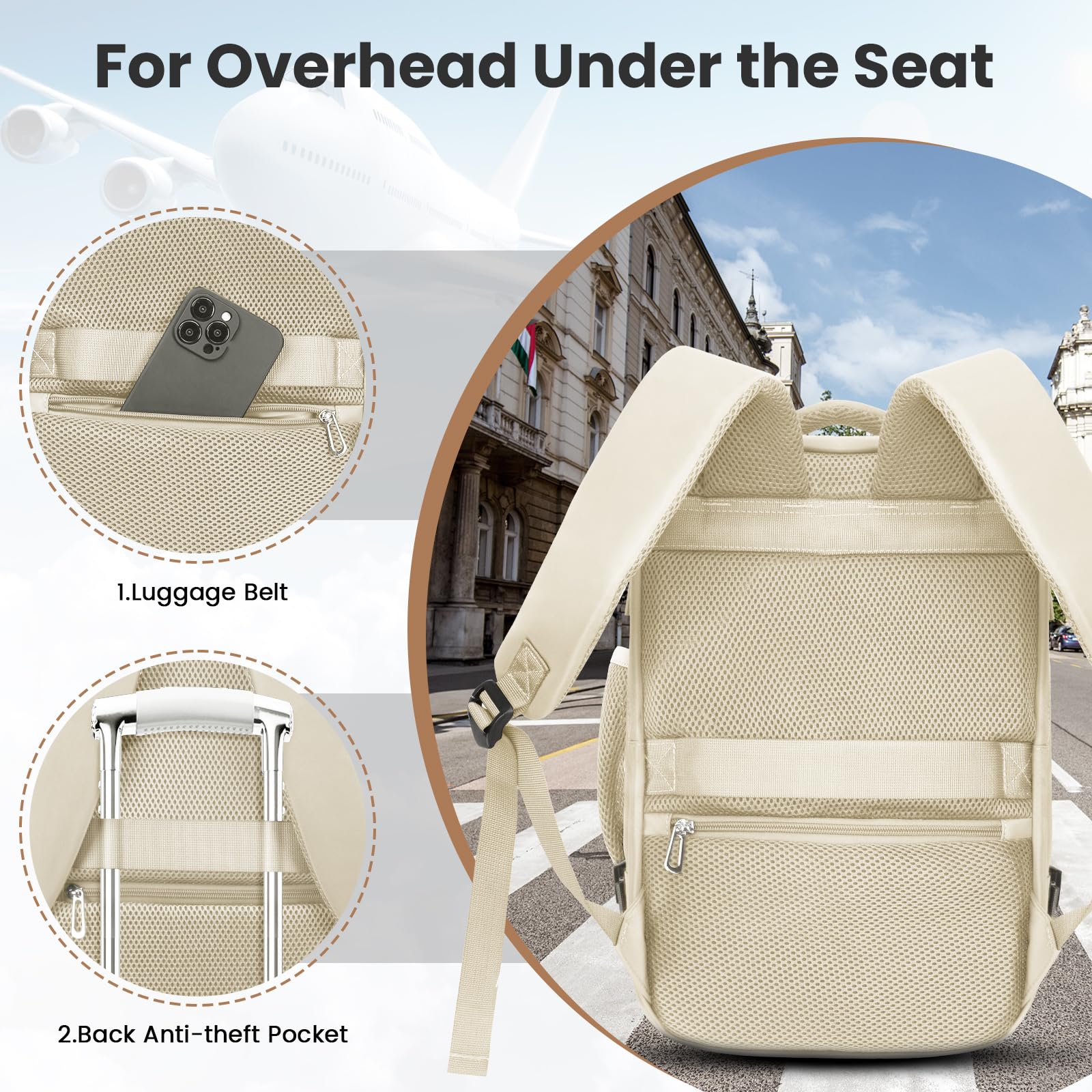 KIRFEIHT Zaino da Viaggio 40x20x25 per Ryanair - Borsa da Viaggio per Cabina Bagaglio a Mano Aereo Piccolo, Zaini Universali per Scuola Trekking Lavoro (Beige)