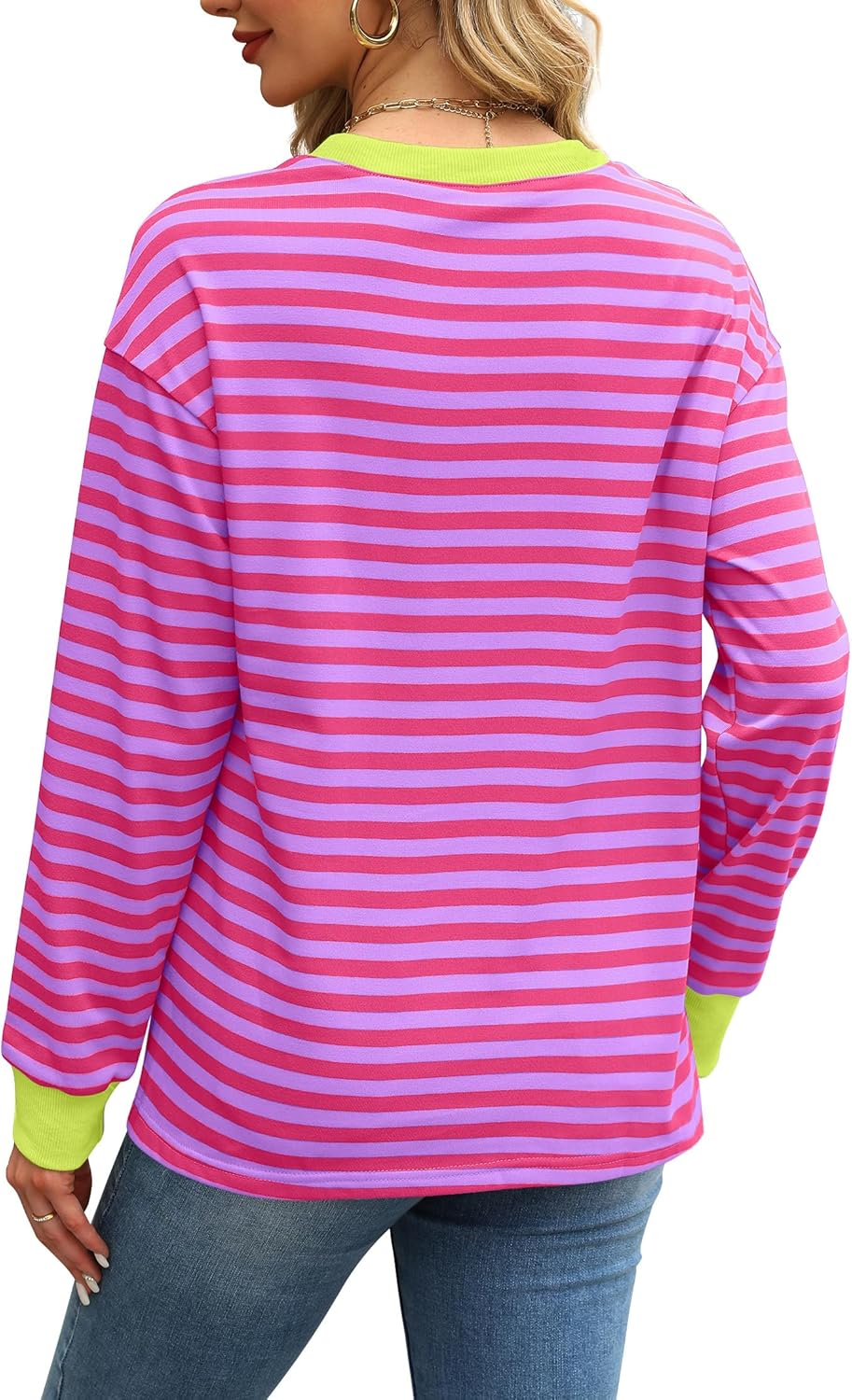 WIHOLL Womens Tunic Tops Long Sleeve Striped Shirts Crewneck Tops - Image 4