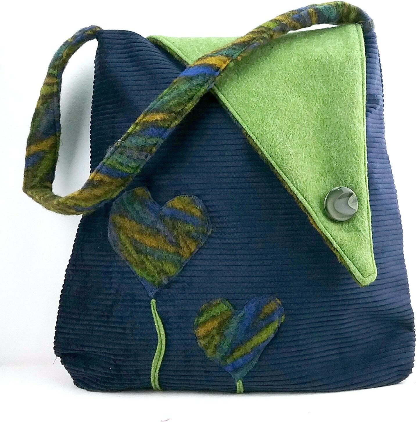 handmade in Italy, VALENTINE'S DAY woman Shoulder bag, wool, velvet and green felt, made in Italy Textiles