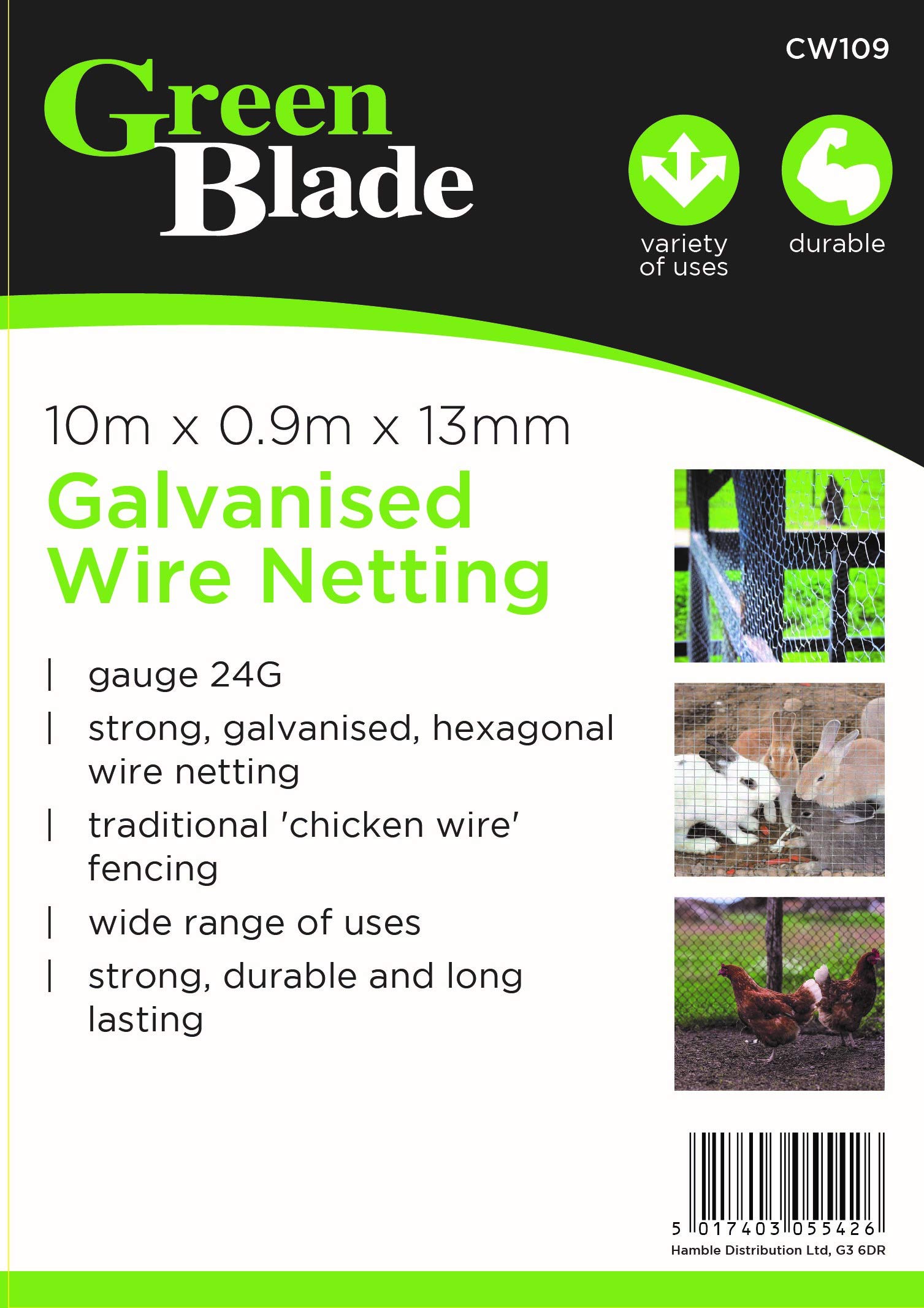Hamble Green Blade BB-CW109 10 x 0,9 m ocynkowana siatka druciana z siatką 13 mm