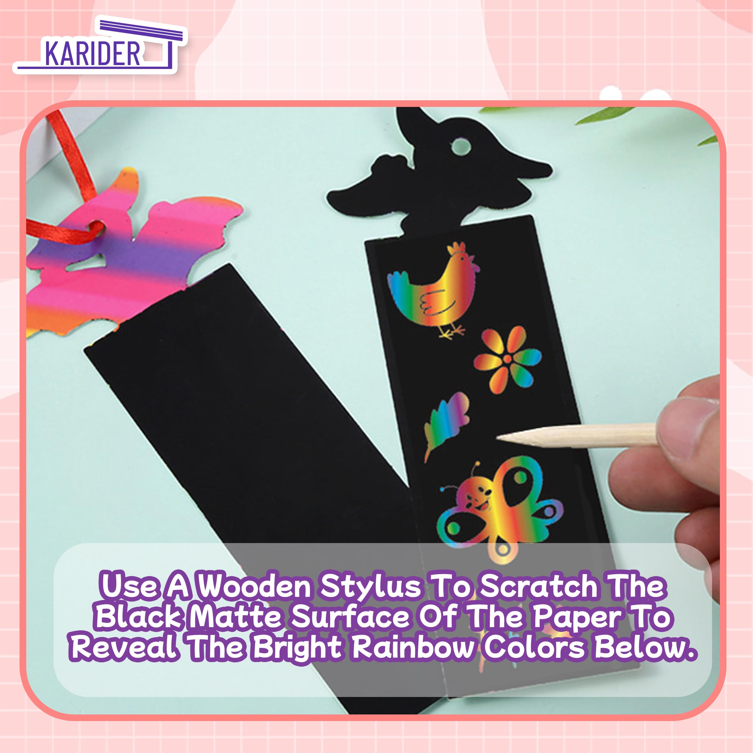 48Pcs Marque Pages Gratter Pour Enfants Signets Animaux Avec Stylos En Bois Rubans Modles De Peinture Pour Fournitures MARQUE-PAGE - Beaux-Arts Et Loisirs Créatifs