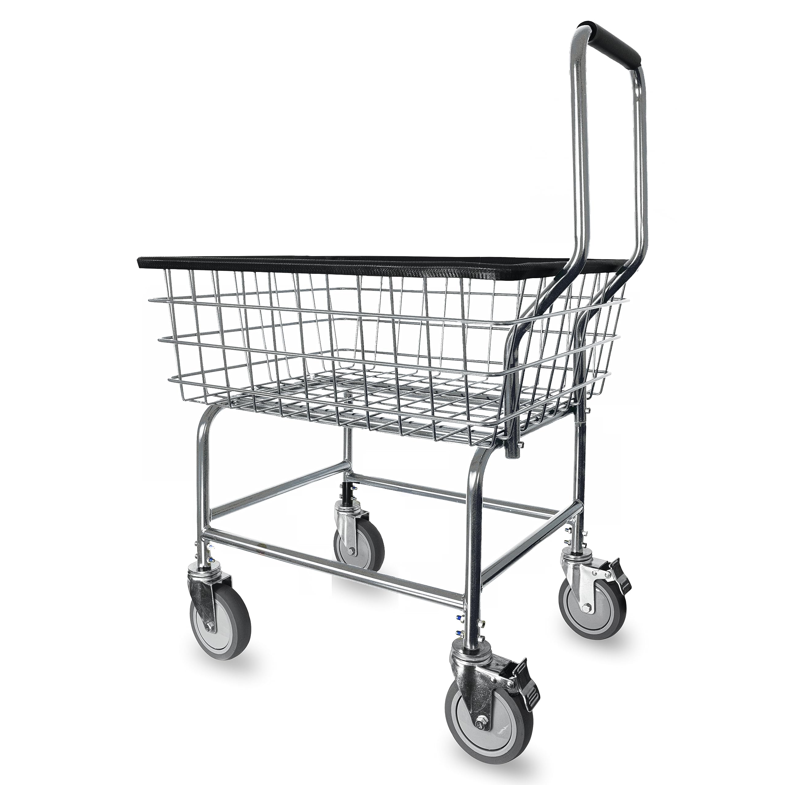 LVP Work Horse Chariot à linge commercial avec poignée amovible, chromé, taille normale, acier, roues anti-nœuds de 12,7 cm avec freins