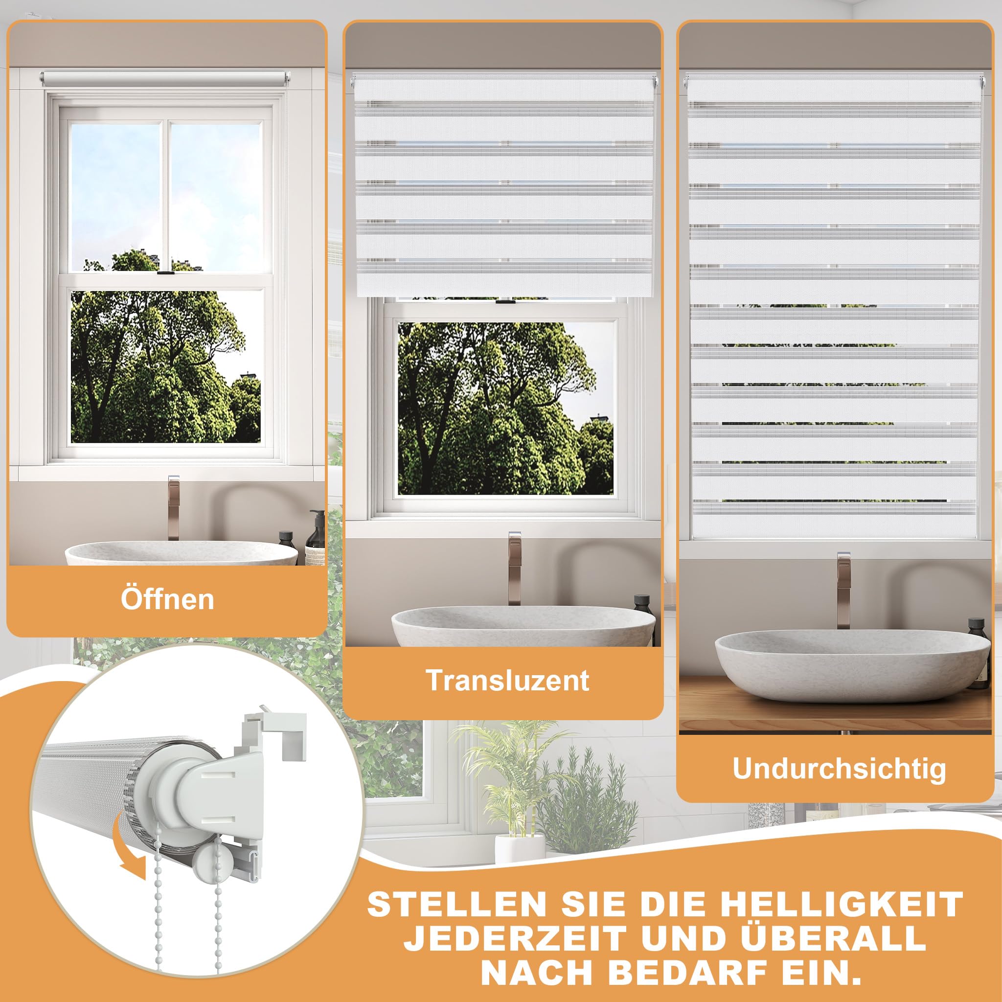 YRHome Klemmfix - Store enrouleur double - Sans perçage - 120 x 150 cm (l x H) - Store à fixation latérale - Pour fenêtres et portes - Avec traction latérale - Protection solaire - Protection UV