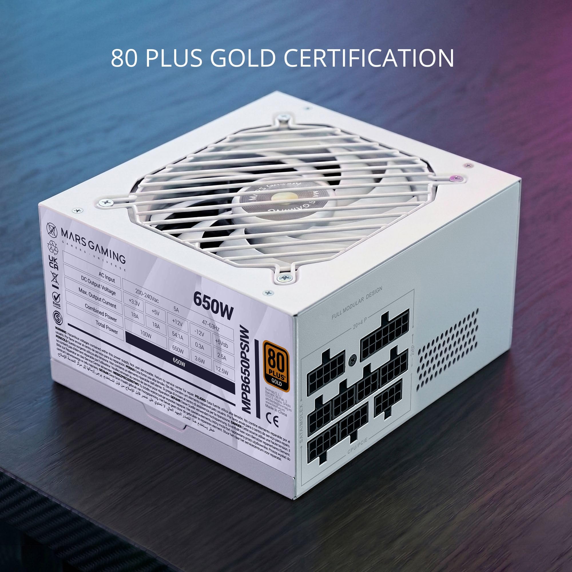 Mars Gaming MPB650PSI, Alimentatore PC Full Modular 650W, 10 Anni di Garanzia, 80Plus Gold 90%, Ventola SI Extreme Silence, Tecnologie AI2-RPM, DC-DC e SMD, ATX 3.1 e PCIe 5.1, Bianco