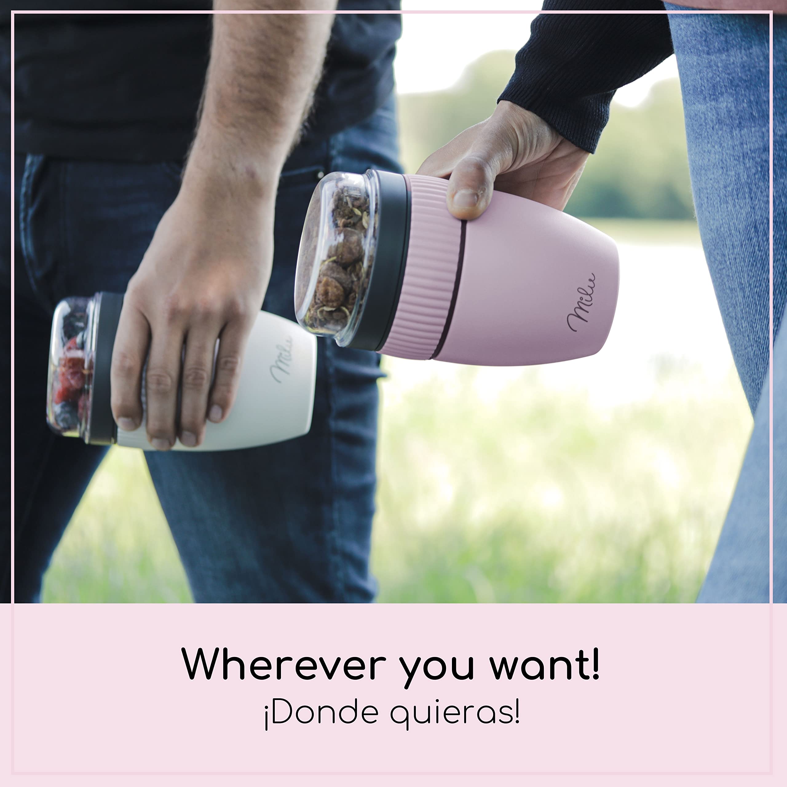 Milu Taza para muesli to go 400ml acero inoxidable I Vaso con 2 Partes para sopas ensaladas Pasta Yogur postres - aso de yogur a prueba de derrames con cuchara (Rosa)