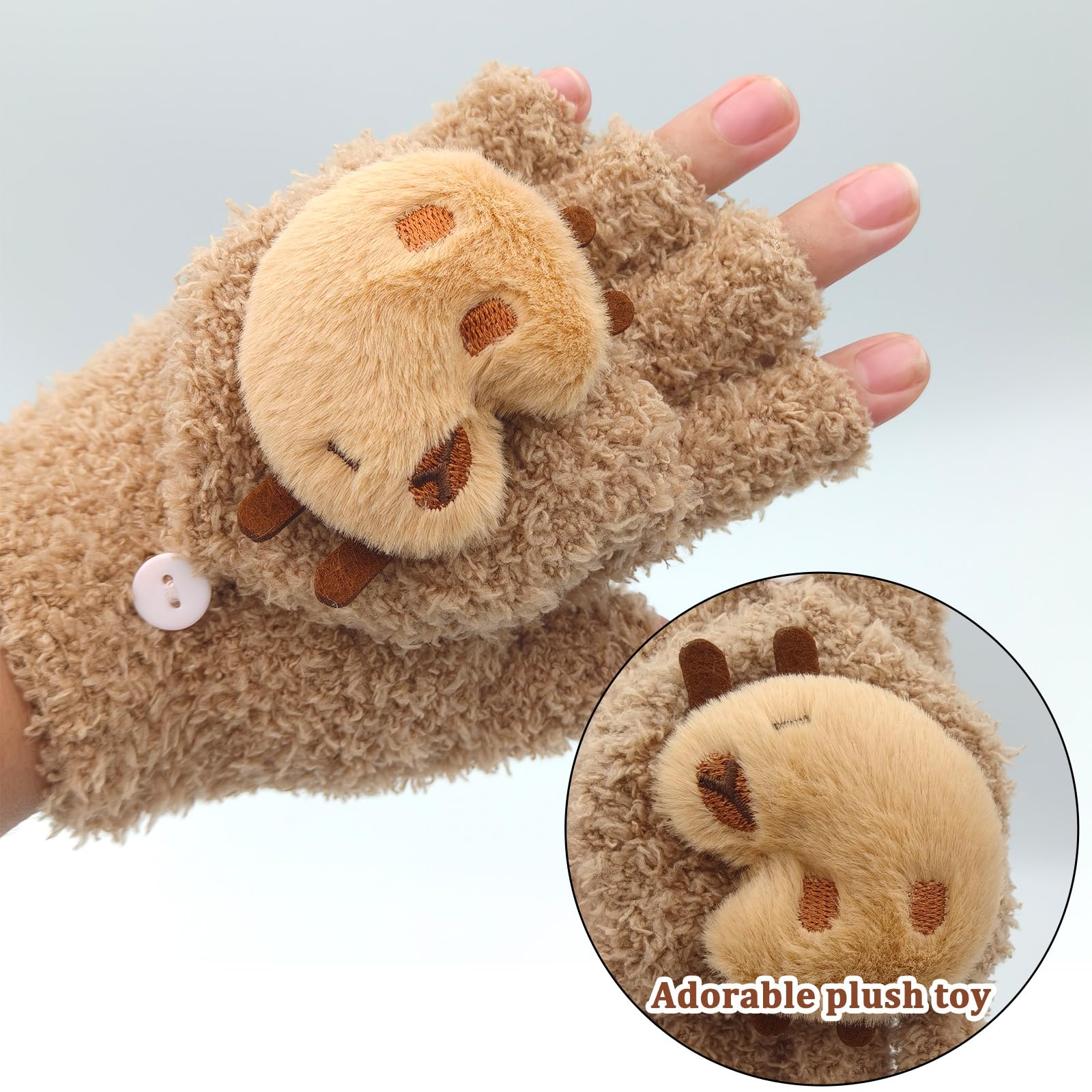 Guantes Sin Dedos para Niños Capibara, Guantes Térmicos Invierno Flip Top, Manoplas Niño 7-13 Años