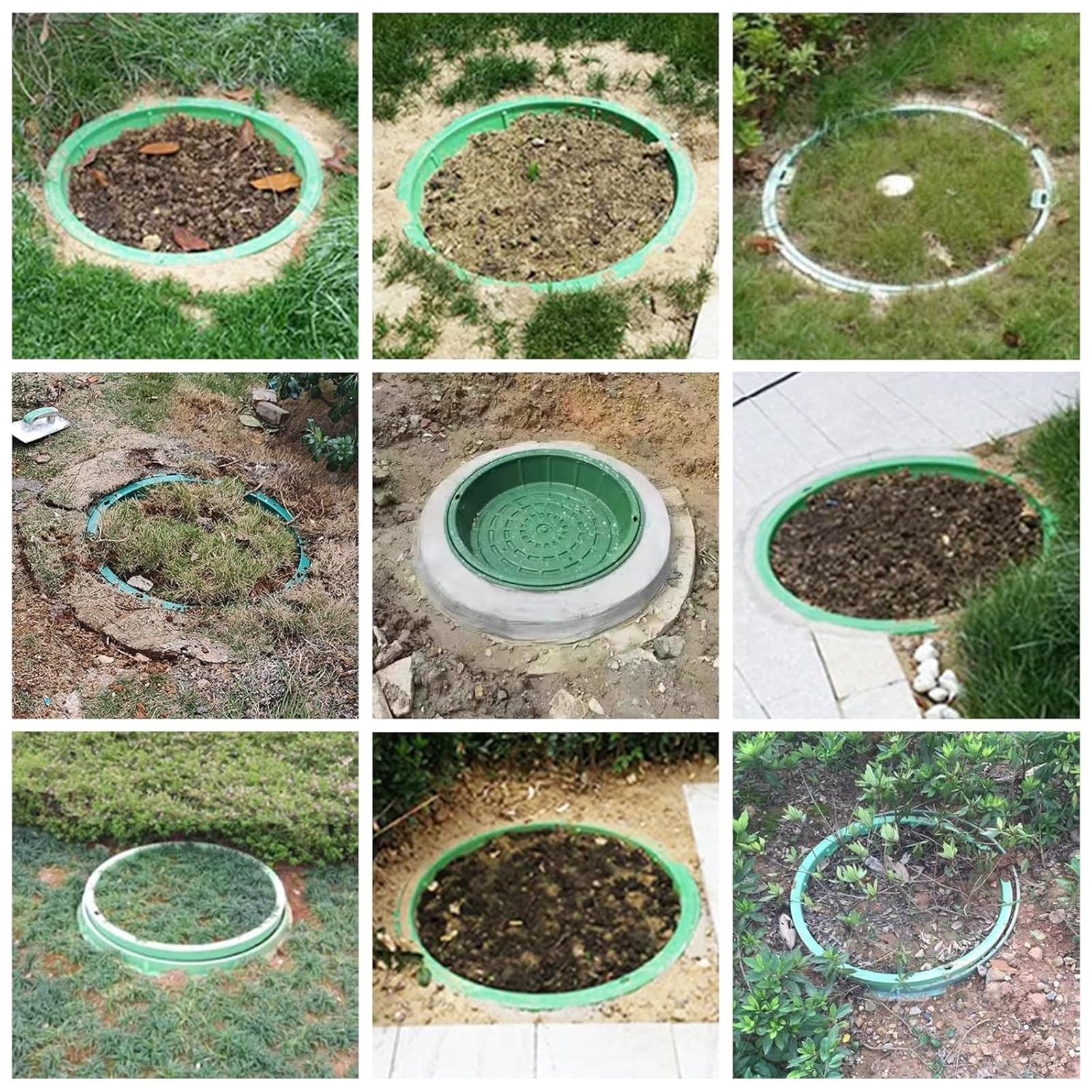 Couvercle De Siphon Encastré pour Gazon, Couvercle De Regard Rond Et Cadre Invisibles, Couvercles De Grand Bassin Encastrés pour Siphon De Jardin(Green-2PCS,60x12cm)