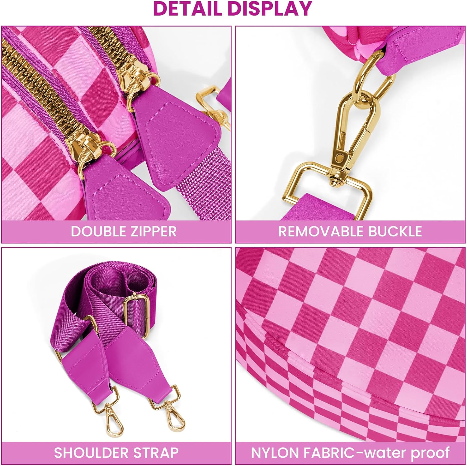 hibear Checkered Crossbody Bag Spacious Bum Bags for Women Nylon Crossbody Fanny Packs Checkered Purse Belt Wallet - Image 5