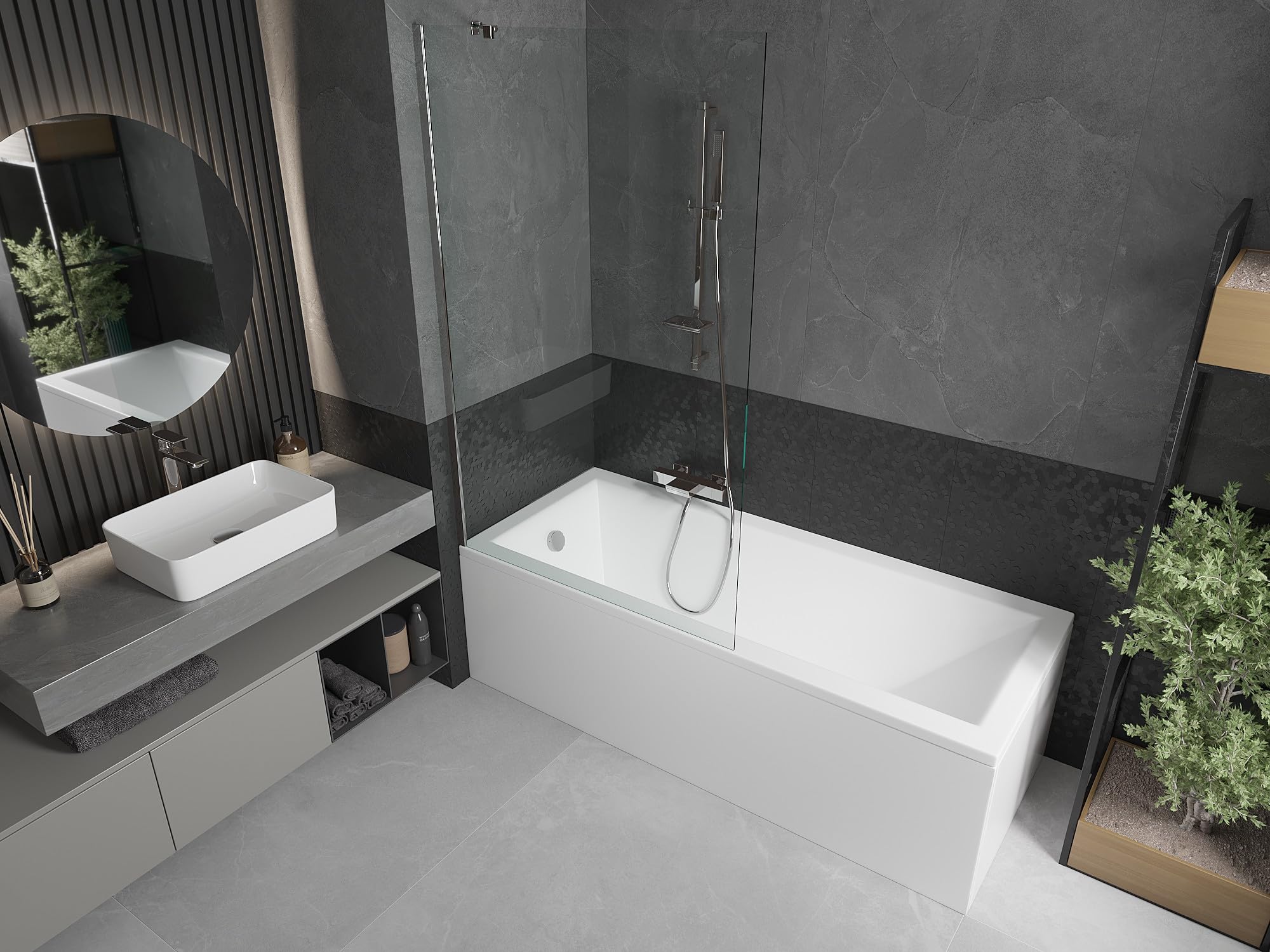 Mexen Cubik Rechteckige Badewanne 160 x 70 cm mit Verkleidung und einflügeliger Trennwand 100 cm