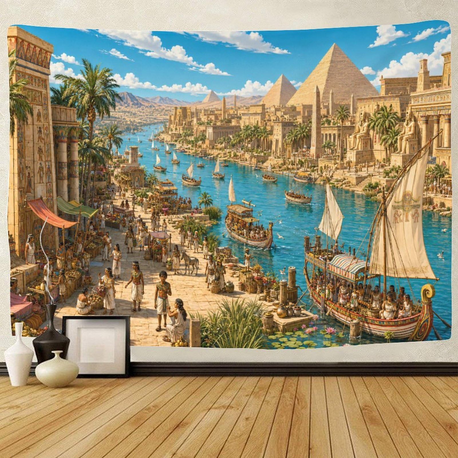 GPMNBCXZK The Nile River in Ancient Egypt Wall Tapestry 3D Print Wall Hanging Decor Pyramid Tapestries Poster Home Decoration Bedroom Dorm 180cmx230cm