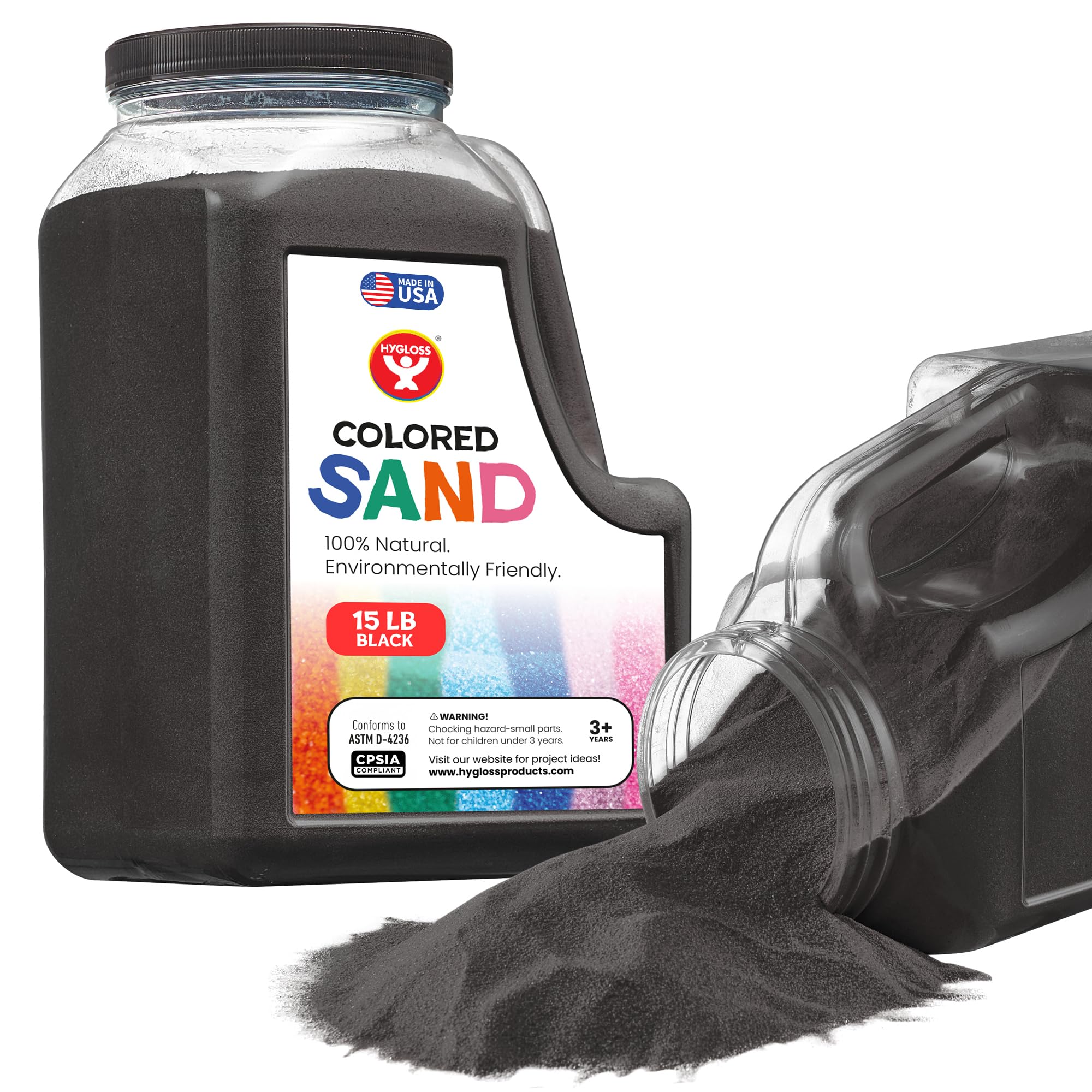 Hygloss Colored Sand for Crafts - 15 lb Bottle, Black - Vibrant Colorful Fine Sensory Play Sand Art Kits for Kids - Classroom Activities for Children 3 4 5 6 7 8 9 10 11 12 - Safe for Ages 3+