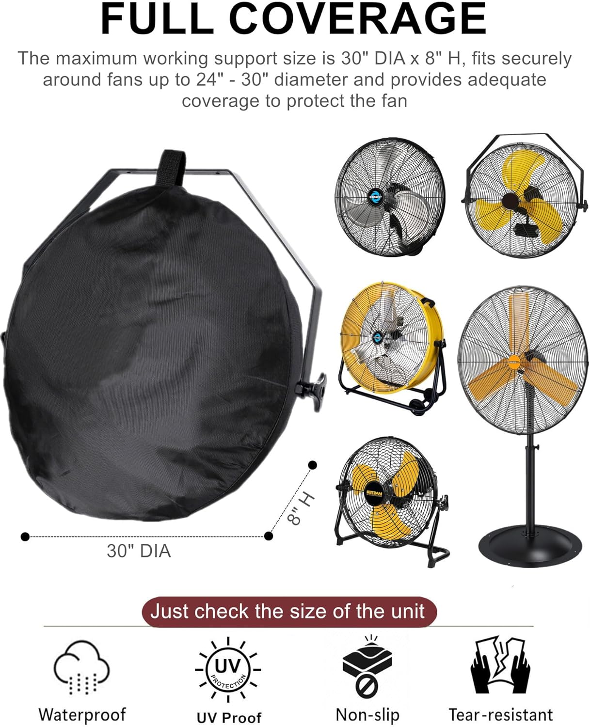 Outdoor Waterproof Wall Mounted Fan Cover, GS Alderual 23"-30" Outdoor Heavy Duty Extra Large Round Corner Wall Mount patio Fan Cover for Winter