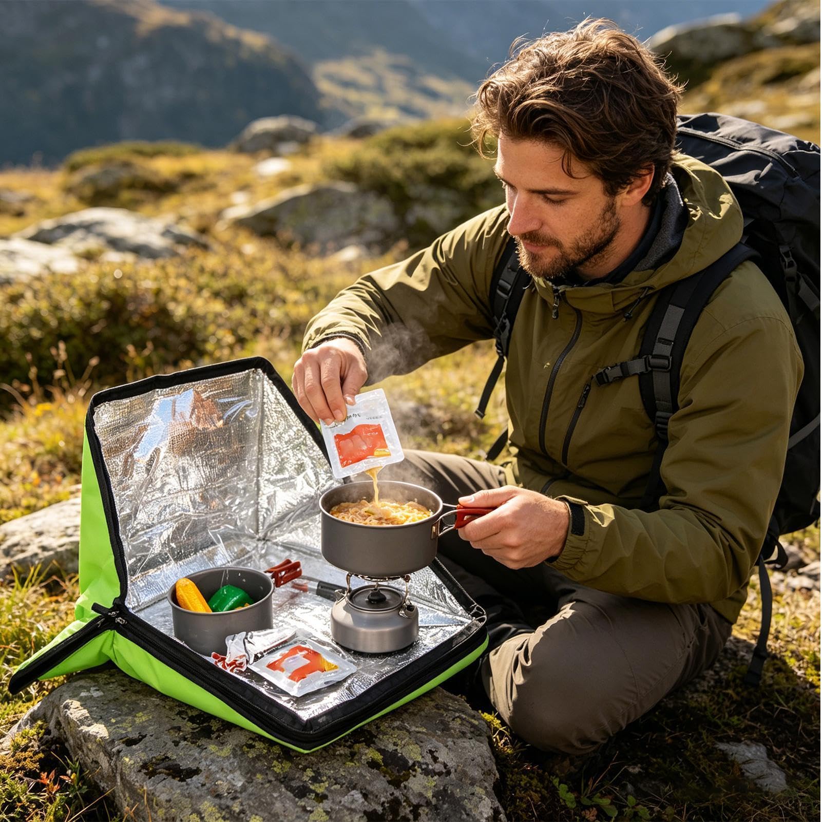 Fornello solare portatile antigraffio per riscaldare i cibi | Forno solare di sopravvivenza e preparazione per avventure in camper, trekking, allenamento di sopravvivenza e