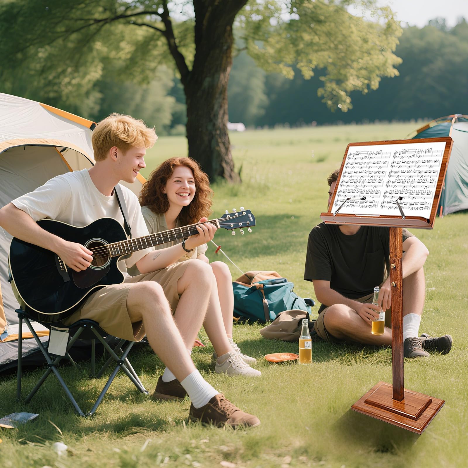 Pupitre en bois pour partitions de musique avec sac de transport, hauteur réglable en bambou, support de livre pour pupitre sur scène pour guitare, violon, piano, concert