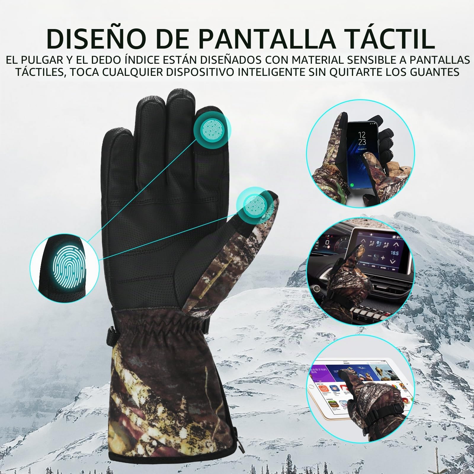 Lychee Guantes calefactables para hombre y mujer, guantes de esquí recargables, para pantalla táctil, calentamiento instantáneo, calentadores de manos, impermeables, con batería de 7,4 V, 3000 mAh, 2