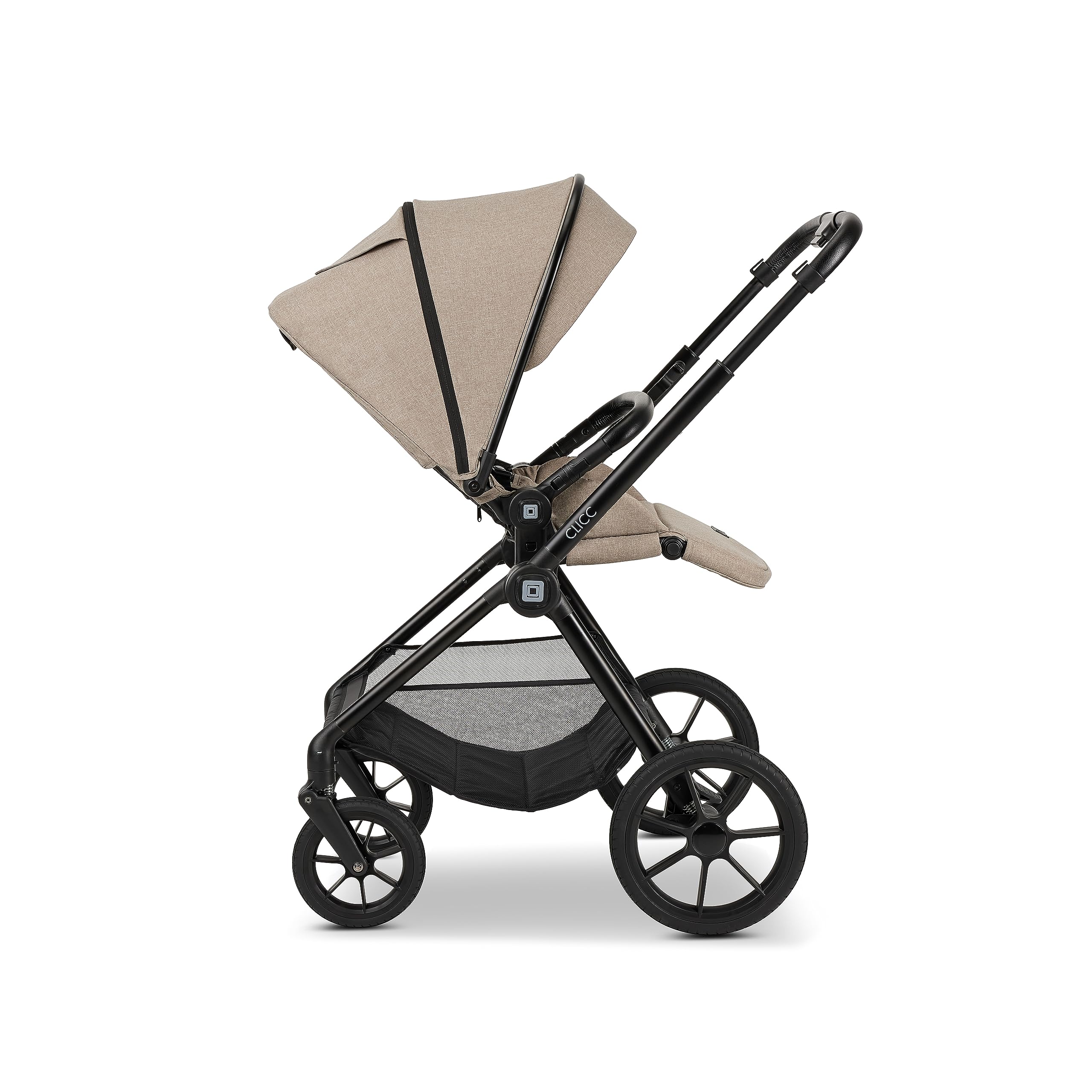 MOON 2 in 1 Kombi-Kinderwagen CLICC, Mud/Melange, mit Wanne und Sportwagen Sitz, bis 22 kg, faltbar mit Sportsitz, inkl. Wickeltasche, Fußsack, Regenschutz und Adapter, Kollektion 2024
