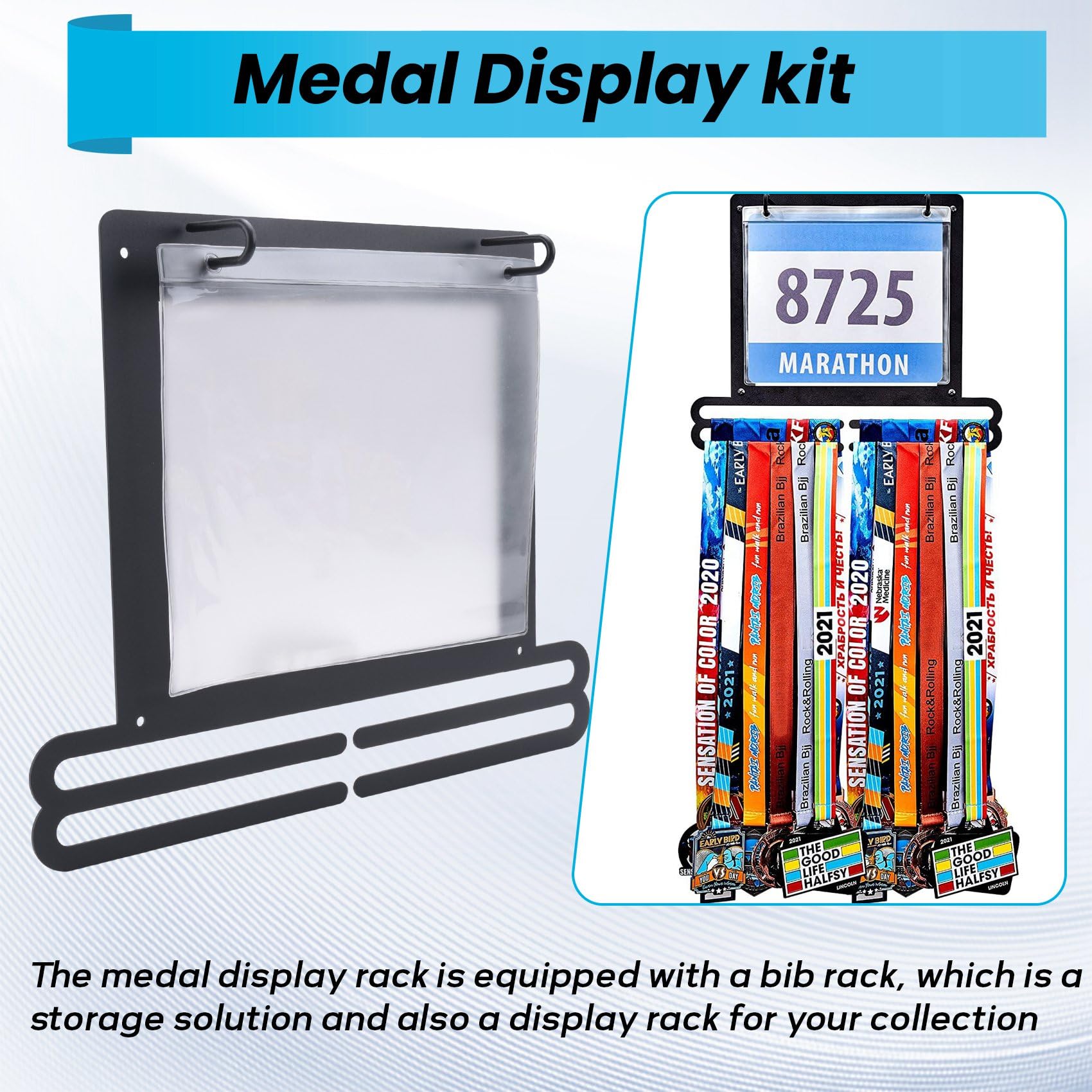 Exhibición de Medallas Colgador de Medallas Montado en la Pared Babero para Correr y Soporte para Medallas Estante para Medallas Colgante Soportes para Medallas de Forma Cuadrada