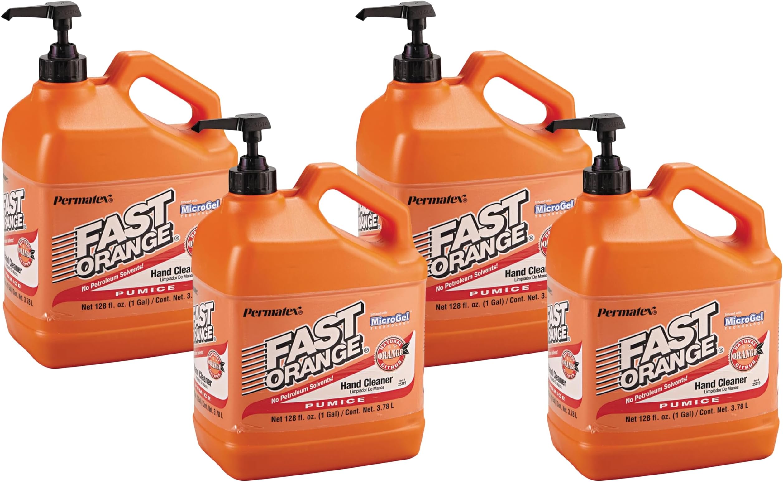 Permatex 25219 Fast Orange Pumice Lotion Hand Cleaners, Citrus, Bottle with Pump, 1 gal, 128 Fl Oz (Pack of 4)