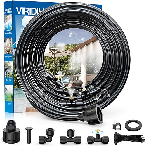 Sistemas de nebulización, rociadores para patio exterior, sistema de enfriamiento por nebulización de 100 pies (100.0 ft) + 30 juegos de sistema de