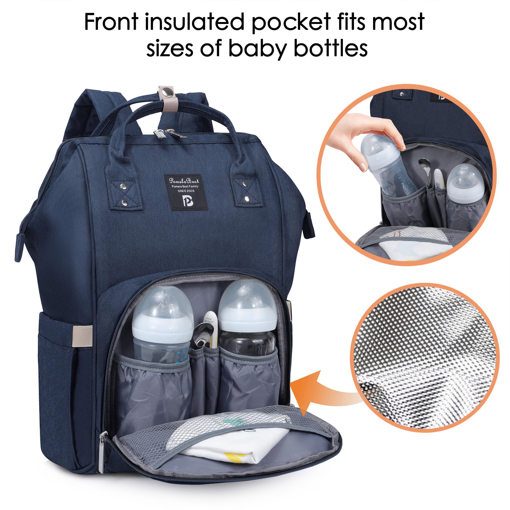 Zaino Mamma Multifunzione neonato Fasciatoio Bambino impermeabile Borsa Nappy Stoffa Oxford Grande capacità con Materassino fasciatoio, 2 tasche isolanti bottiglia per Viaggiare mamma papà, Blu Scuro